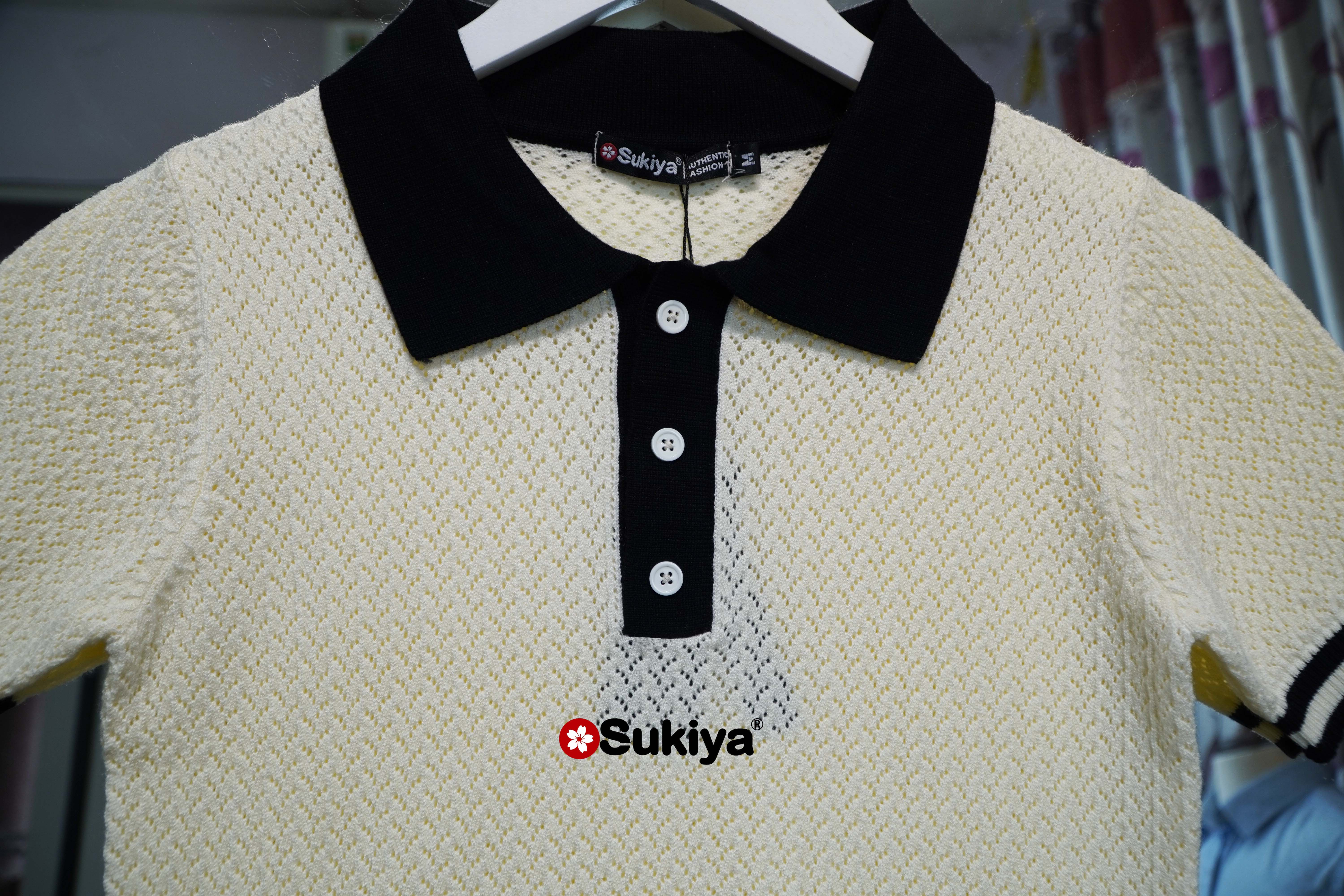 Mô tả Áo Len Polo Nữ SUKIYA Dệt KNIT Cao Cấp Đột Lỗ Thoáng Mát Phồi Màu Trẻ Trung Năng Động AL109 - 12