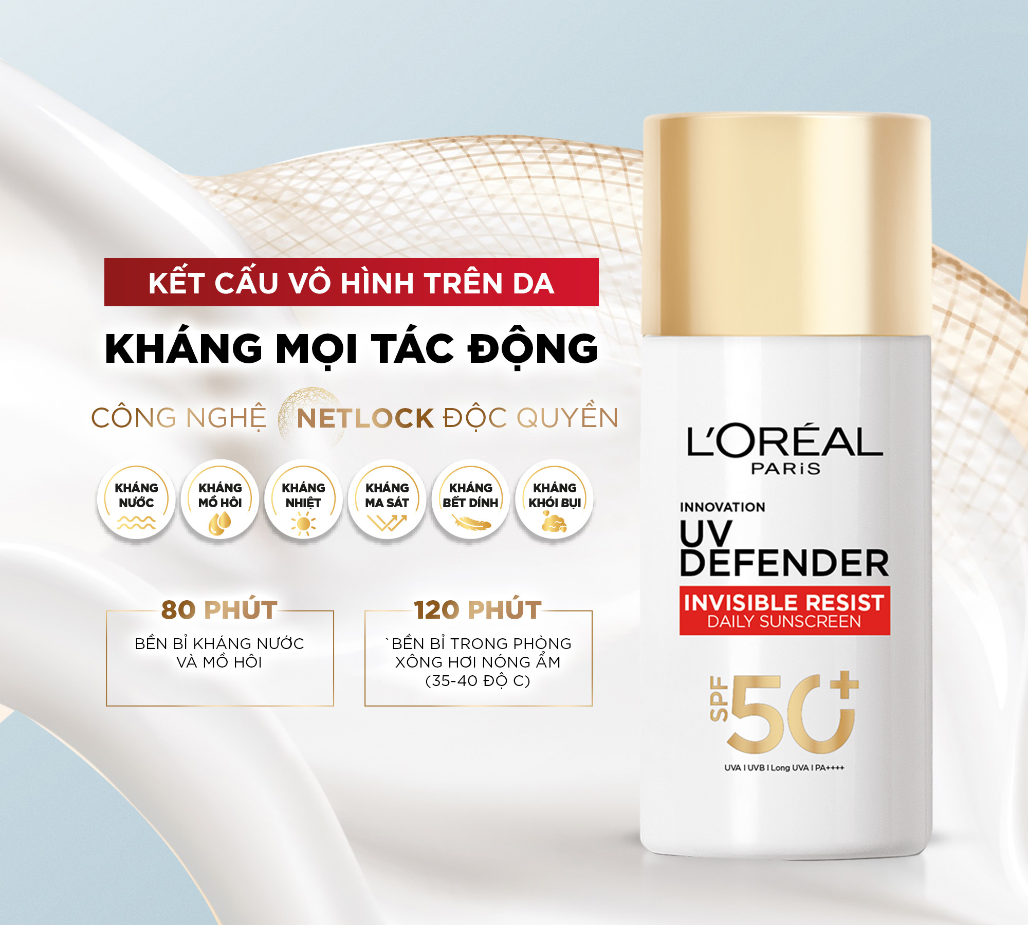 Mô tả Bộ 2 Sữa Chống Nắng Phổ Rộng Vô Hình Thoáng Da, Kháng Mọi Tác Động UV Invisible Resist SPF 50+ PA++++ L’Oréal Paris 50ml - 2