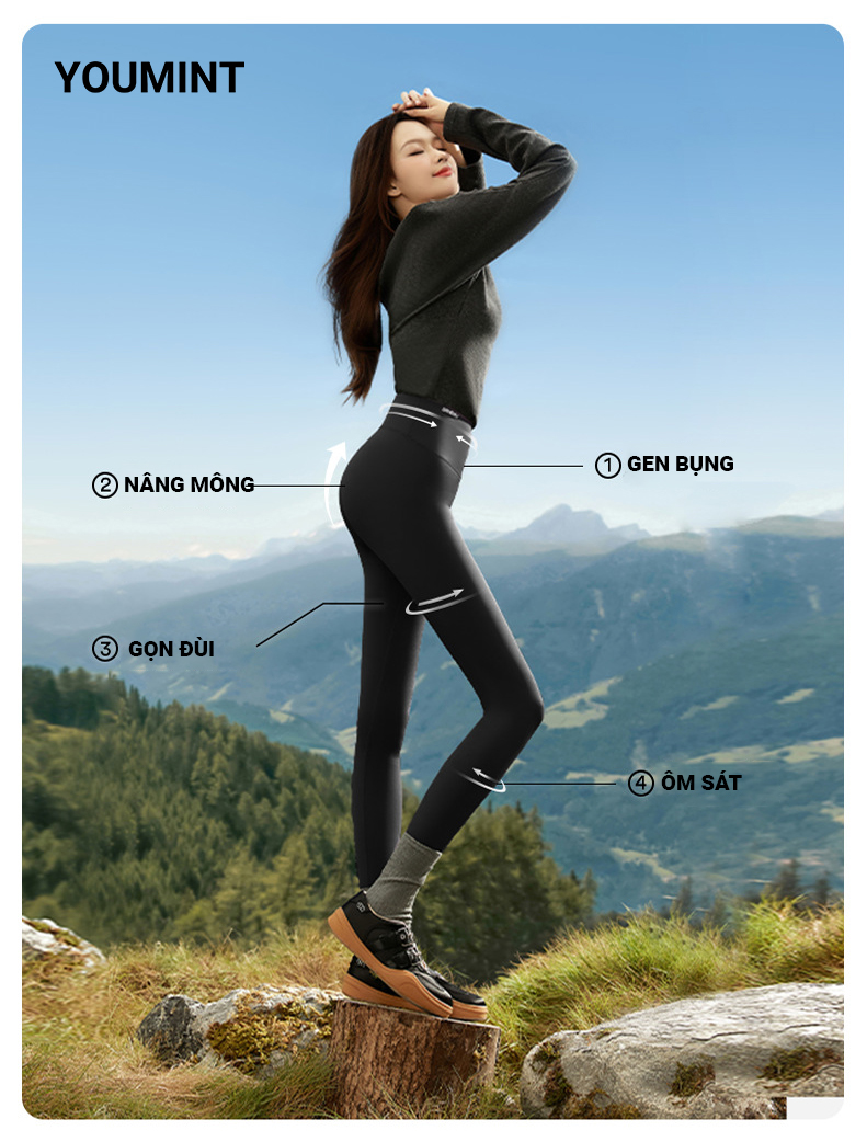 Mô tả Quần legging nữ cạp cao YOUMINT Gen bụng, nâng mông, co giãn 4 chiều - 3