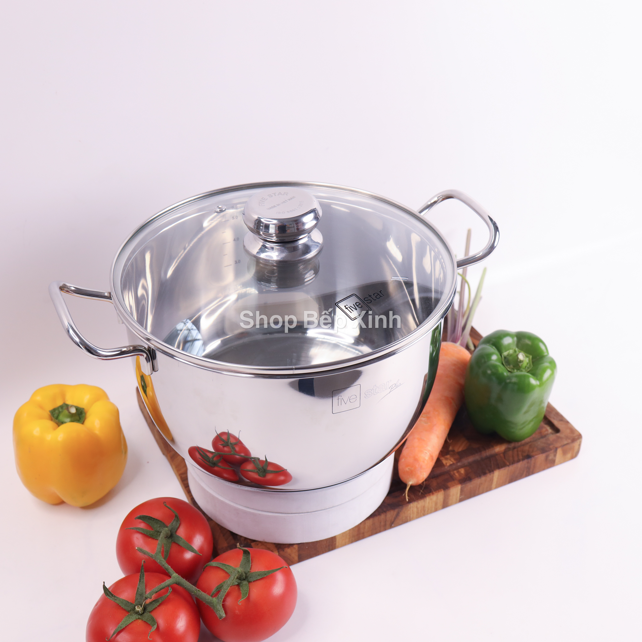 Mô tả Nồi luộc gà FiveStar inox 430 nắp kính (26cm / 28cm / 30cm / 32cm), 3 đáy dùng bếp từ, hồ - 1