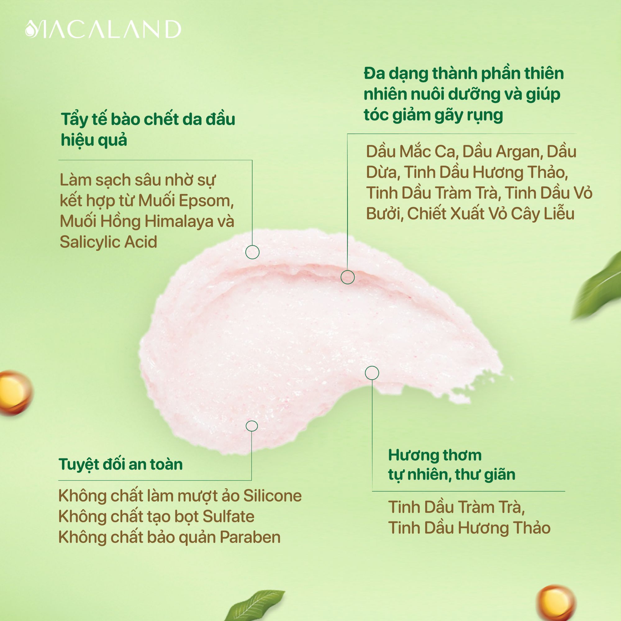 Mô tả Tẩy Tế Bào Chết Da Đầu Mắc Ca & Muối Epsom 150g MACALAND Làm Sạch, Giúp Tóc Chắc Khỏe - 2