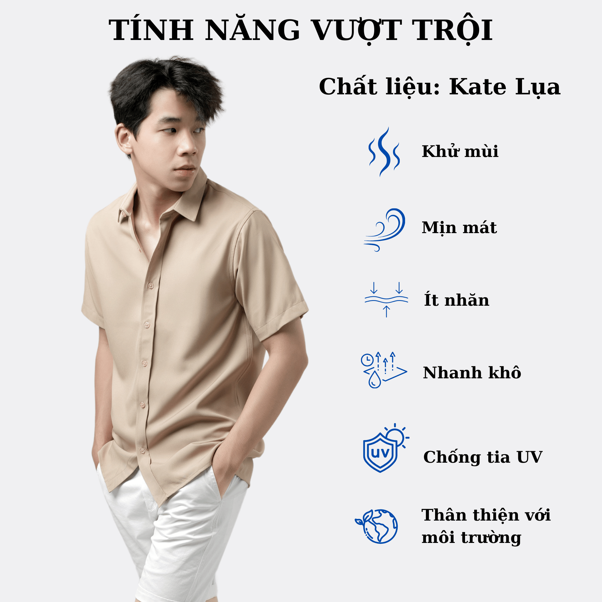 Mô tả Áo Sơ Mi Trơn Vải Lụa Tay Ngắn Cho Nam LADOS - 8069 - 3