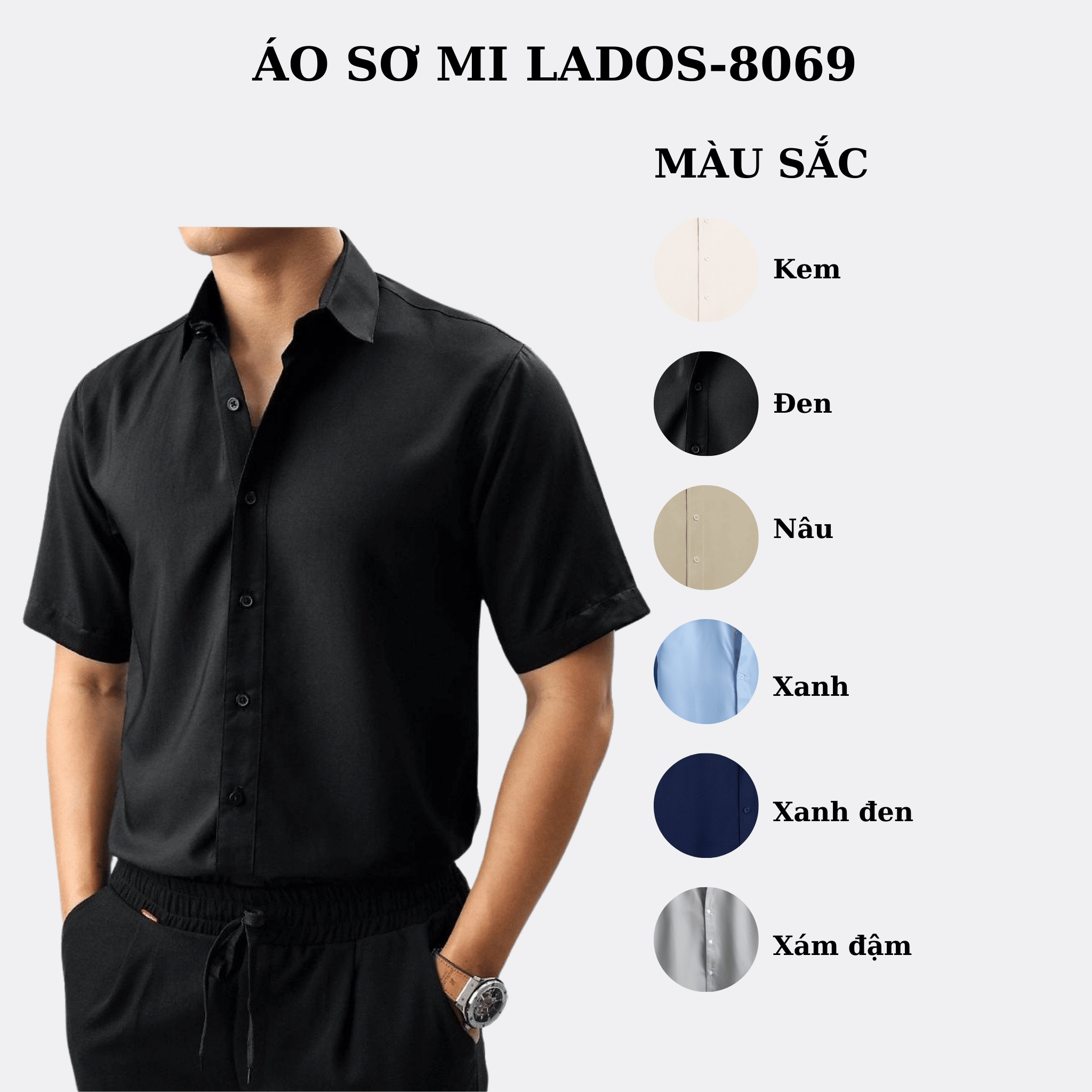 Mô tả Áo Sơ Mi Trơn Vải Lụa Tay Ngắn Cho Nam LADOS - 8069 - 4