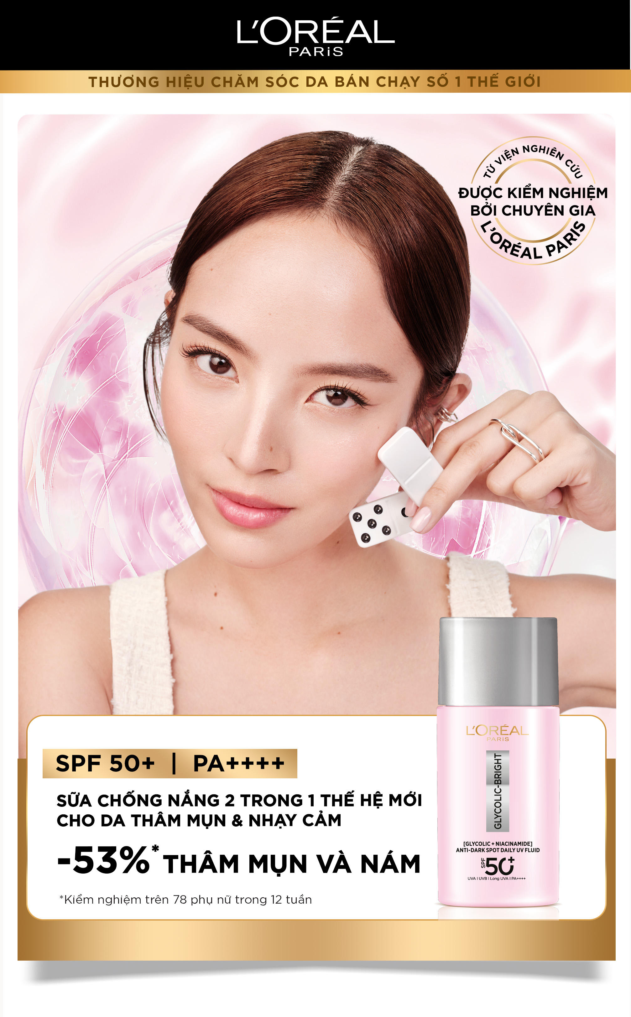 Mô tả Sữa chống nắng phổ rộng mỏng nhẹ bảo vệ da và dưỡng sáng mờ thâm nám Glycolic Bright Anti-Dark Spot L’Oréal Paris 50ml - 1