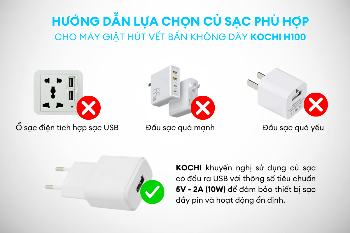 Mô tả Máy Giặt Hút Vết Bẩn KOCHI H100 - Không Dây - 8000Pa - Làm Sạch Thảm, Nệm, Sofa - Pin 2000mAh - Sạc Type-C - 1