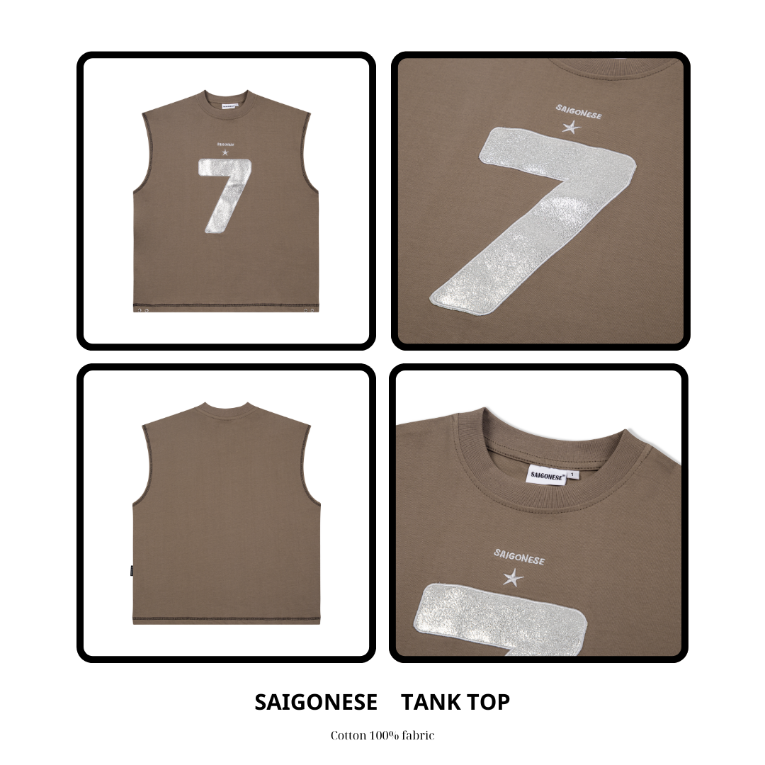 Mô tả Áo Tank Top SAIGONESE Chất Cotton Hoạ Tiết Hình Thêu Số 7 Thun Ba Lỗ Form Boxy Unisex Nam Nữ - 1