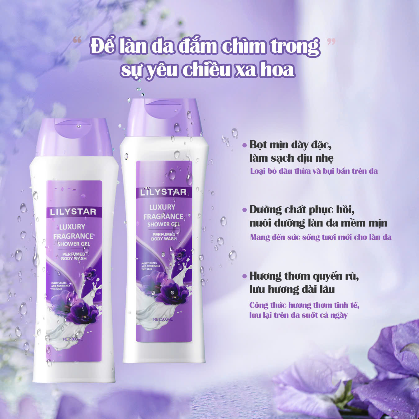 Mô tả [Mua 1 Tặng 1] Sữa Tắm Hương Nước Hoa Lan Tím Lilystar Lưu Hương Cao Cấp Dưỡng Ẩm Và Làm Sach Sâu Cho Cơ Thể Chai 300ml - 1