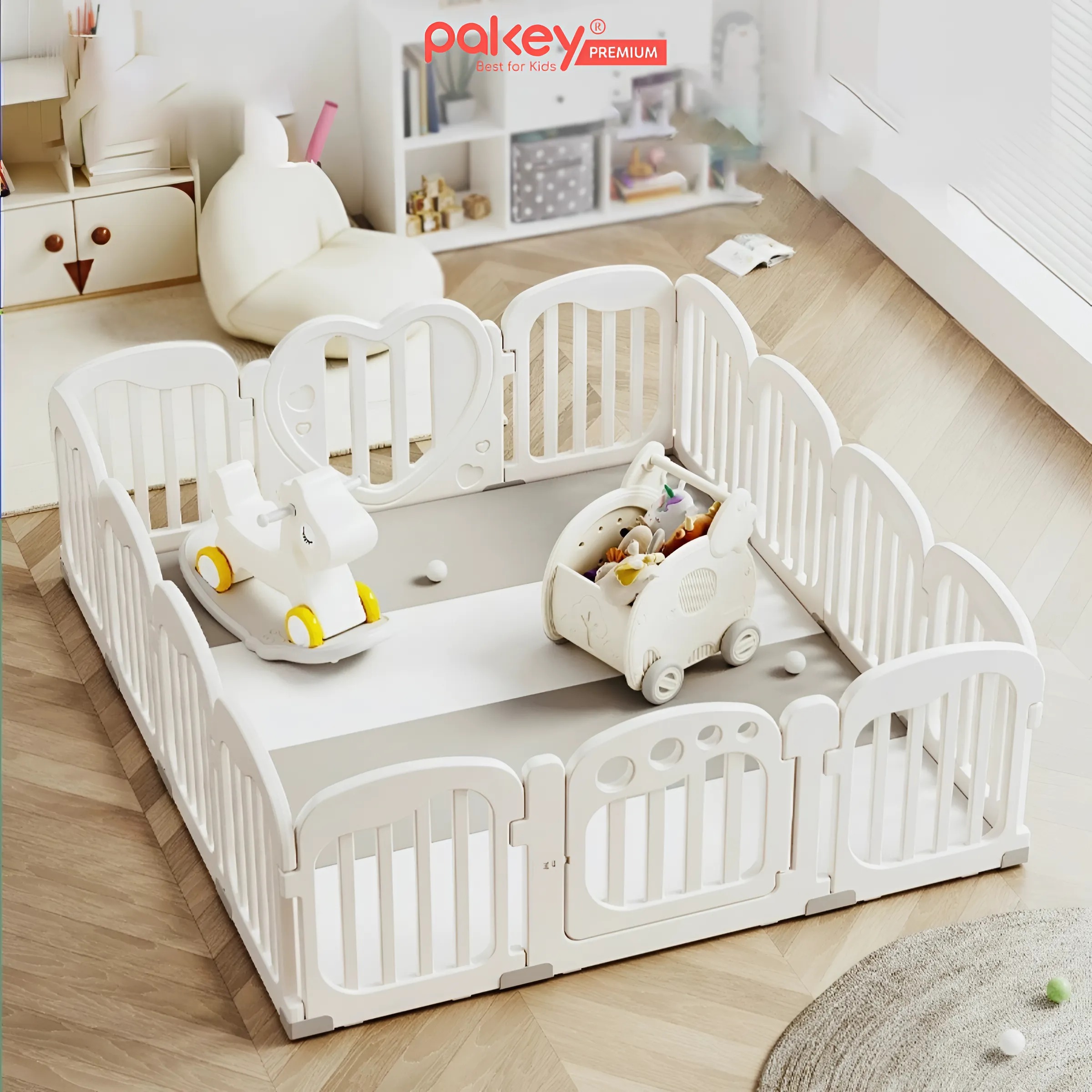 Mô tả Quây Cũi Nhựa PAKEY Cao Cấp Hình Trái Tim, Chiều Cao Vượt Trội An Toàn Cho Bé - Bảo Hành Trọn Đời - 1