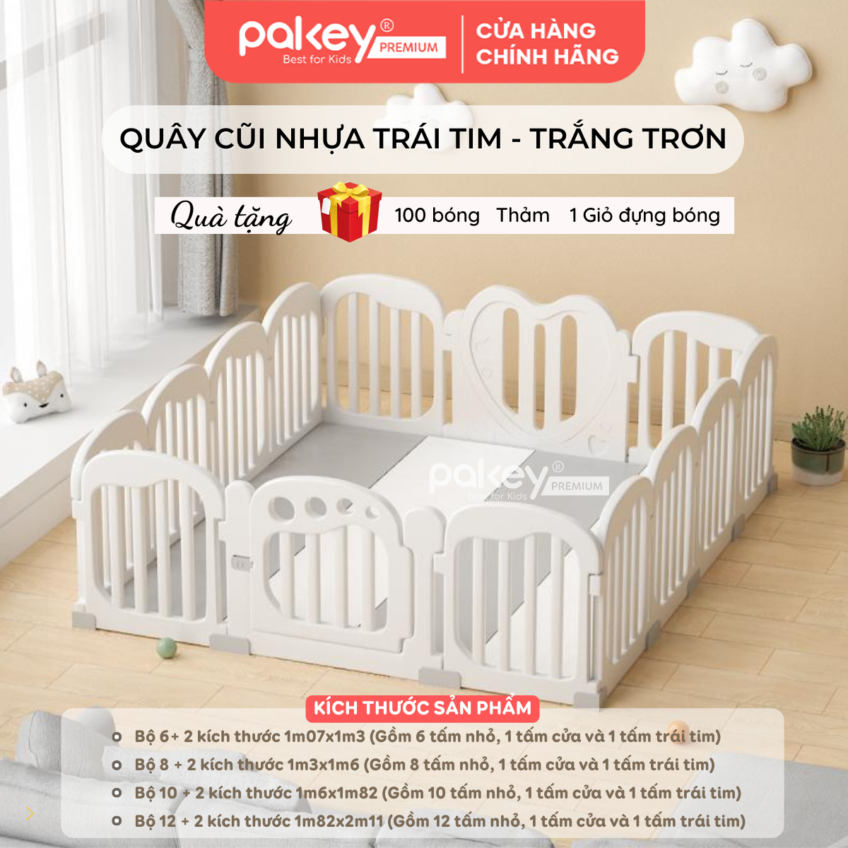 Mô tả Quây Cũi Nhựa PAKEY Cao Cấp Hình Trái Tim, Chiều Cao Vượt Trội An Toàn Cho Bé - Bảo Hành Trọn Đời - 2