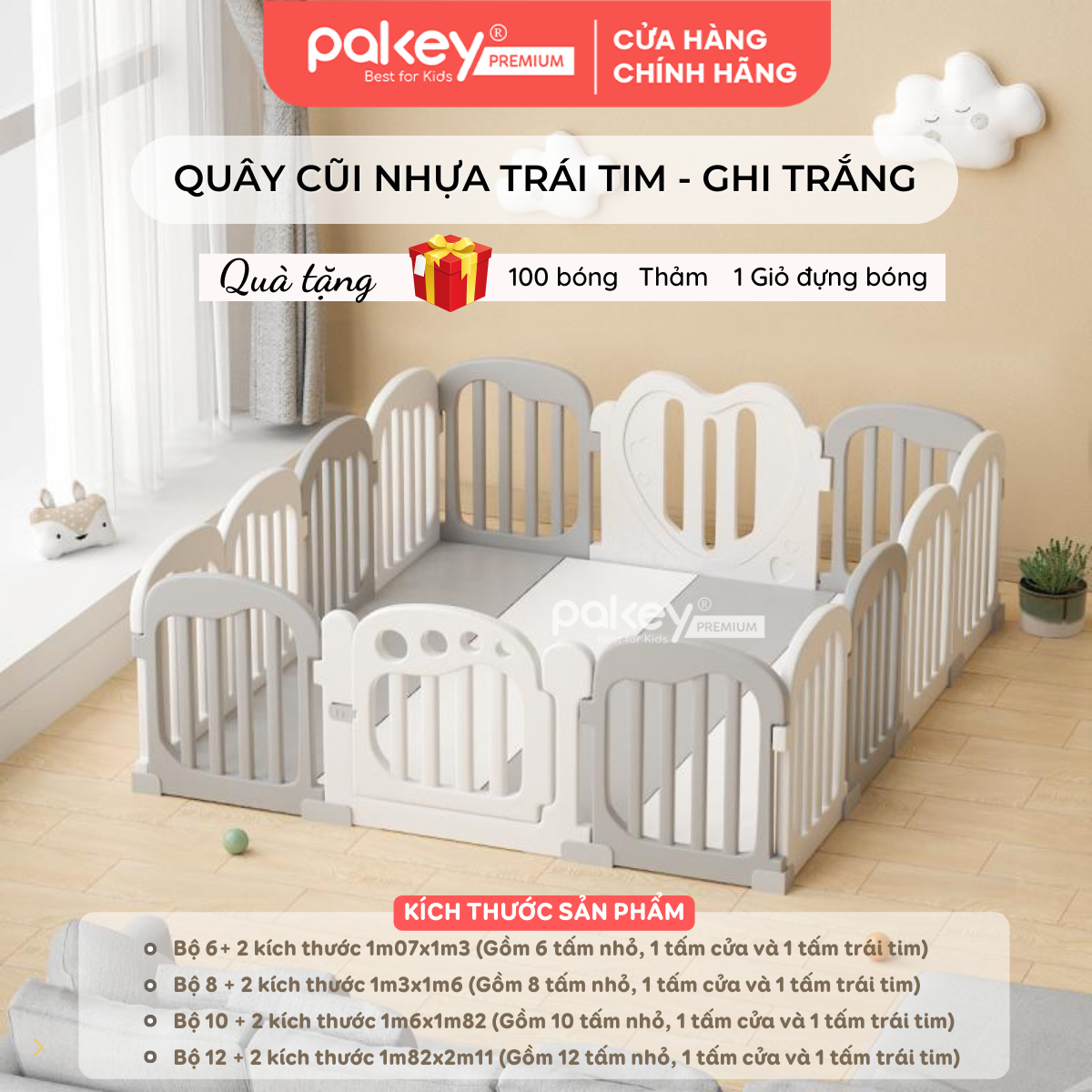 Mô tả Quây Cũi Nhựa PAKEY Cao Cấp Hình Trái Tim, Chiều Cao Vượt Trội An Toàn Cho Bé - Bảo Hành Trọn Đời - 3