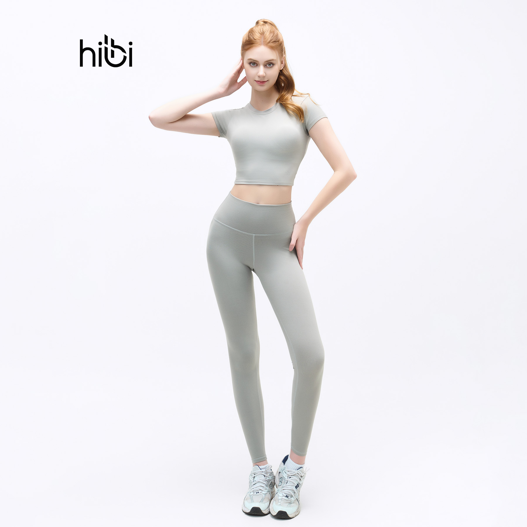 Mô tả Set Đồ Tập Yoga Gym Hibi Sports H147 Áo Croptop Có Tay Kèm Mút Ngực, Vải Hi Fabric - 1
