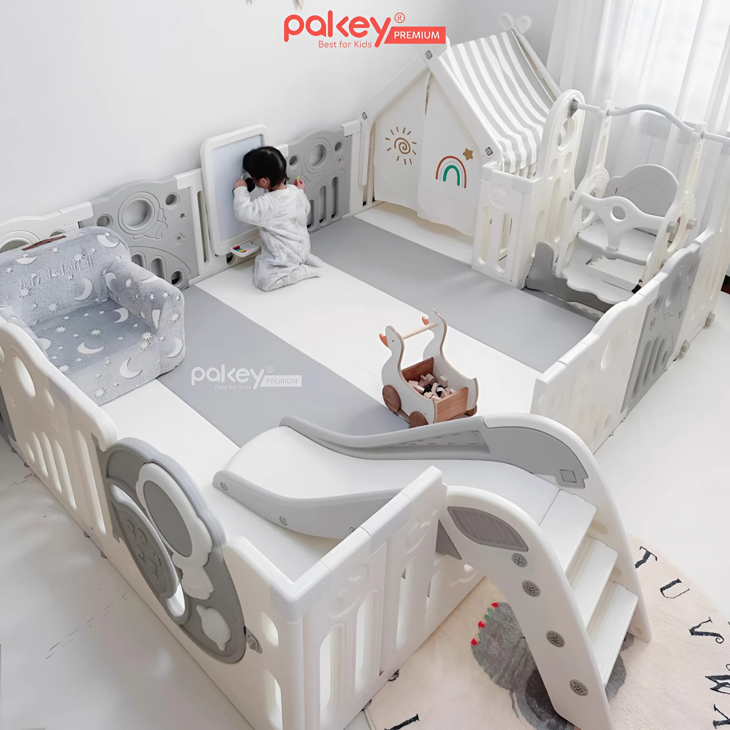 Mô tả Quây Cũi Nhựa Full Set PAKEY Phi Hành Gia Nhiều Trò Chơi Thú Vị, Quây Cao 61cm Cho Bé - Bảo Hành Trọn Đời - 10