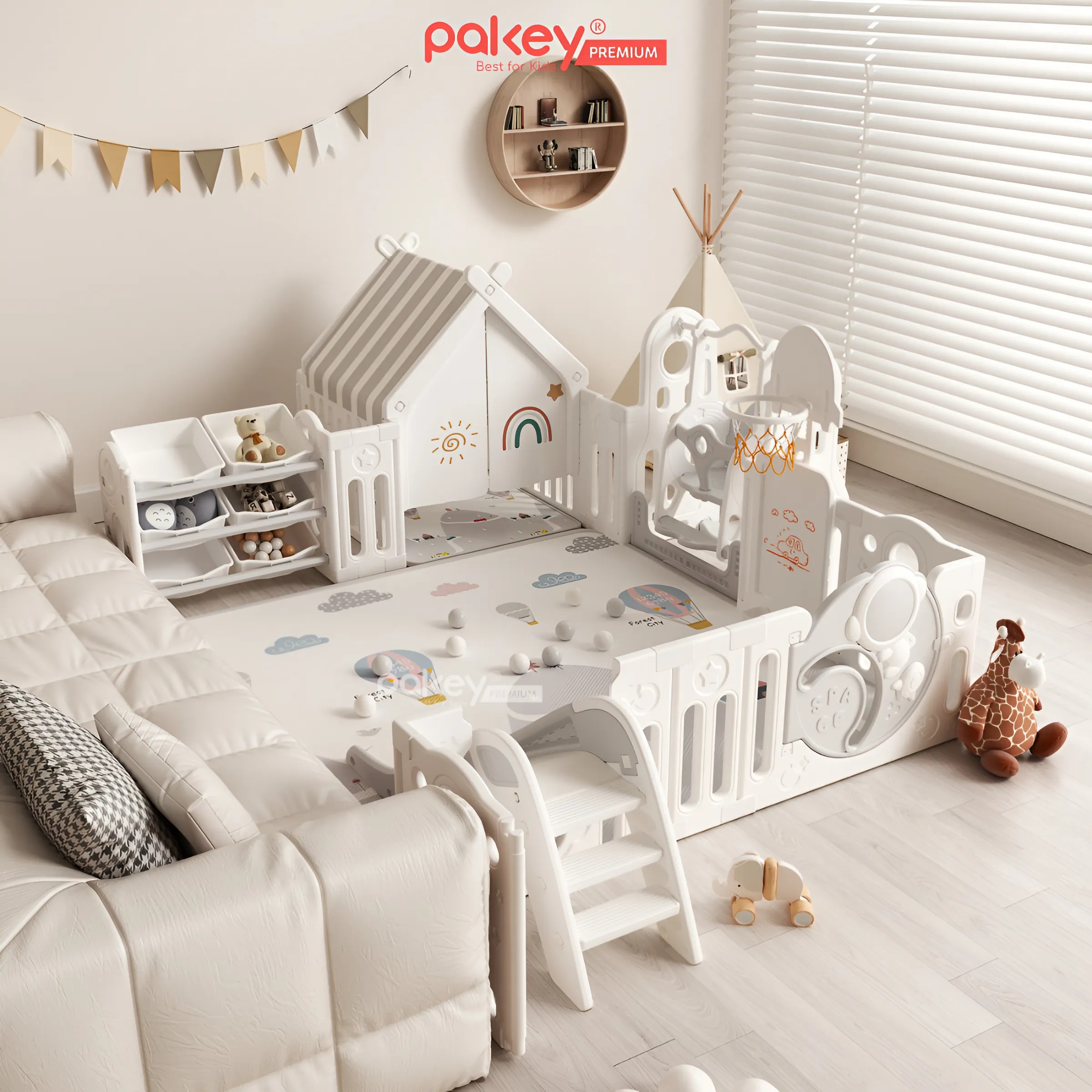 Mô tả Quây Cũi Nhựa Full Set PAKEY Phi Hành Gia Nhiều Trò Chơi Thú Vị, Quây Cao 61cm Cho Bé - Bảo Hành Trọn Đời - 12