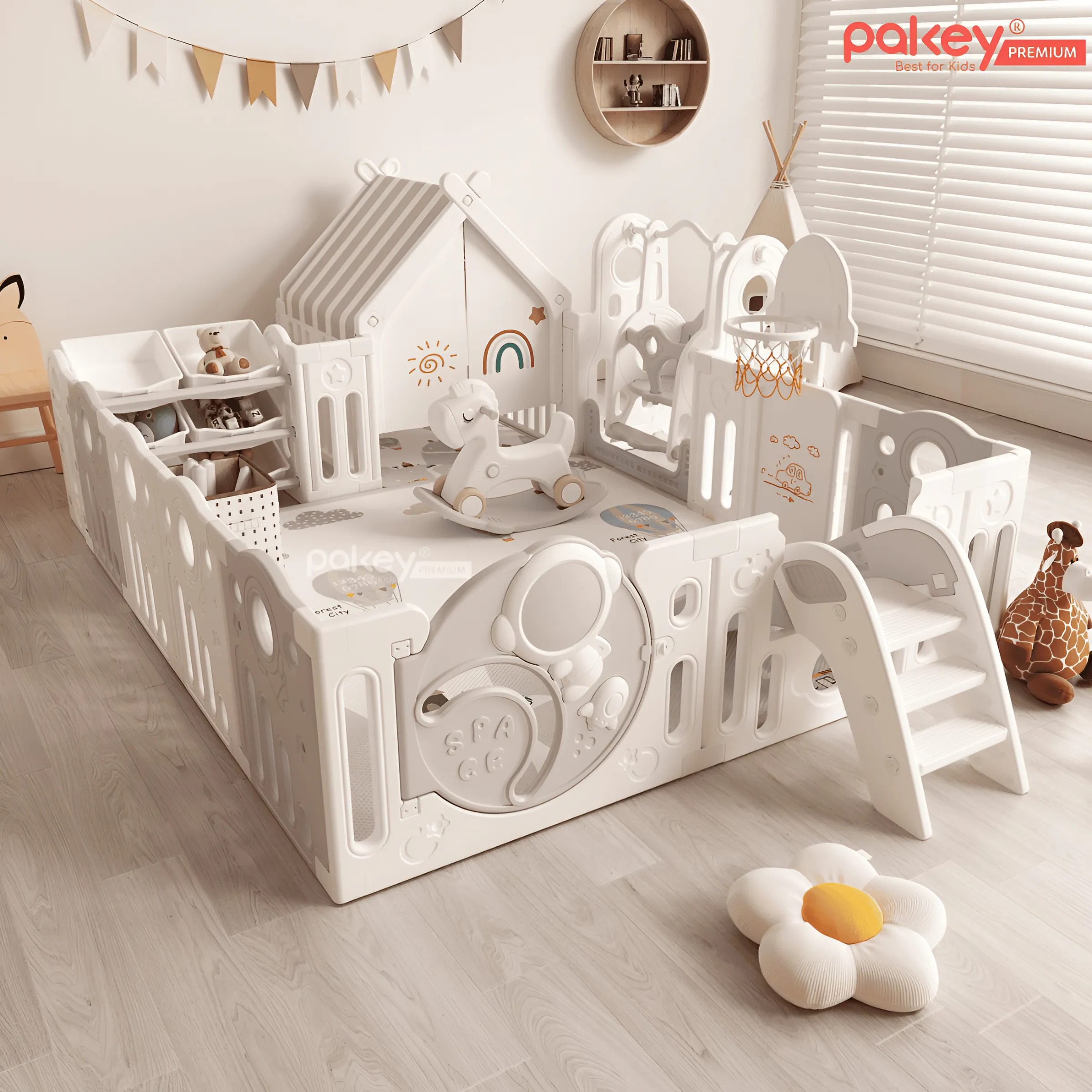 Mô tả Quây Cũi Nhựa Full Set PAKEY Phi Hành Gia Nhiều Trò Chơi Thú Vị, Quây Cao 61cm Cho Bé - Bảo Hành Trọn Đời - 9