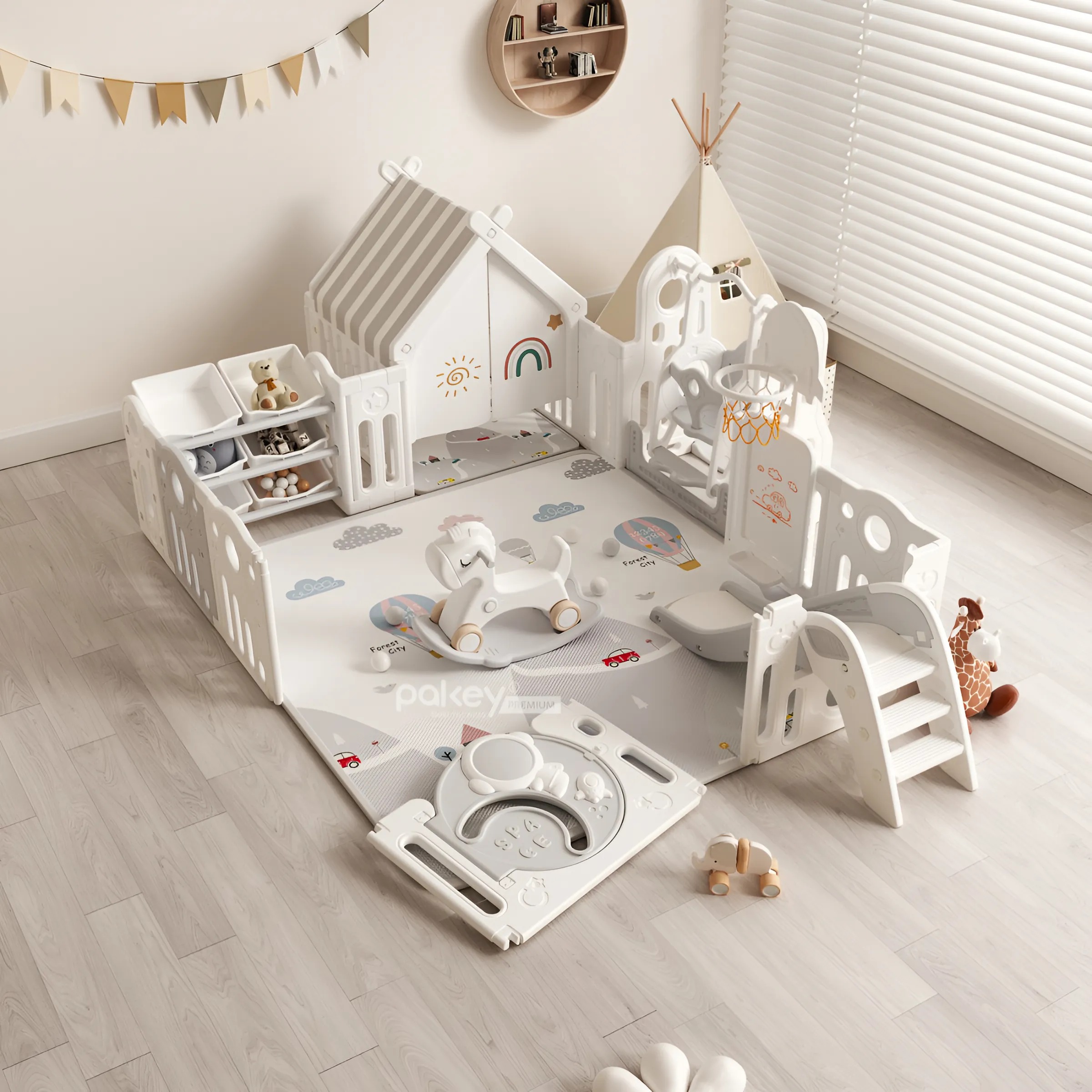 Mô tả Quây Cũi Nhựa Full Set PAKEY Phi Hành Gia Nhiều Trò Chơi Thú Vị, Quây Cao 61cm Cho Bé - Bảo Hành Trọn Đời - 11