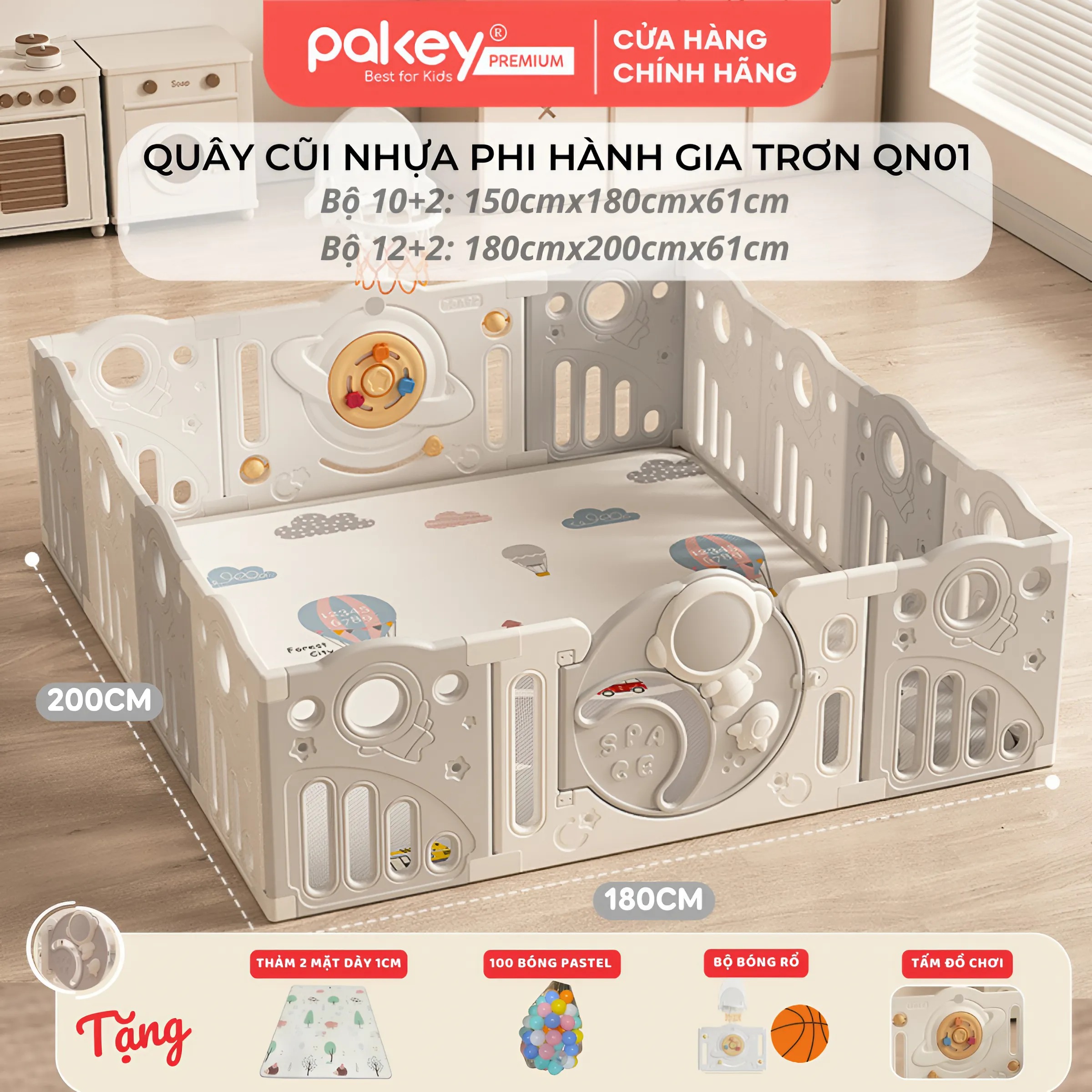 Mô tả Quây Cũi Nhựa Full Set PAKEY Phi Hành Gia Nhiều Trò Chơi Thú Vị, Quây Cao 61cm Cho Bé - Bảo Hành Trọn Đời - 2