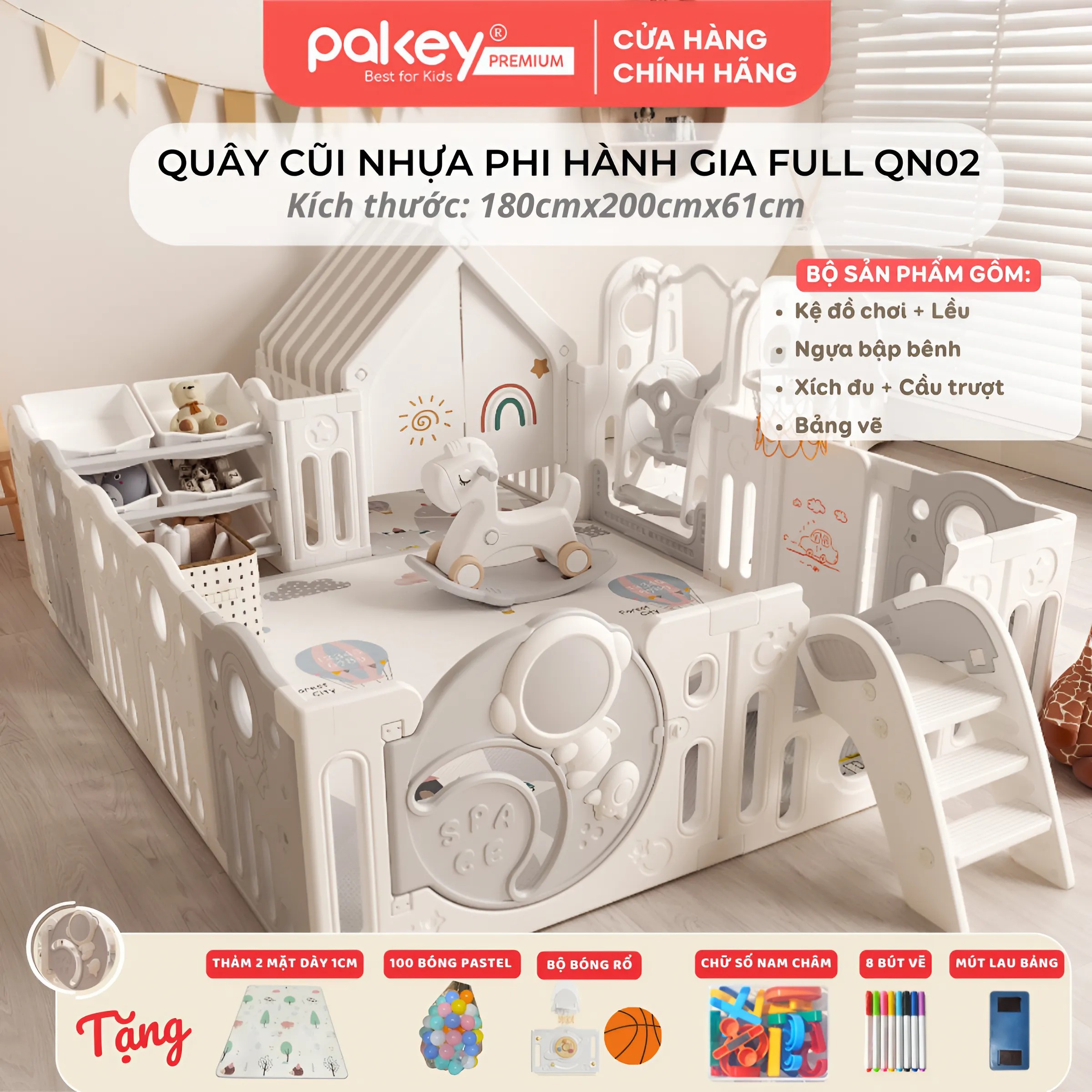 Mô tả Quây Cũi Nhựa Full Set PAKEY Phi Hành Gia Nhiều Trò Chơi Thú Vị, Quây Cao 61cm Cho Bé - Bảo Hành Trọn Đời - 3