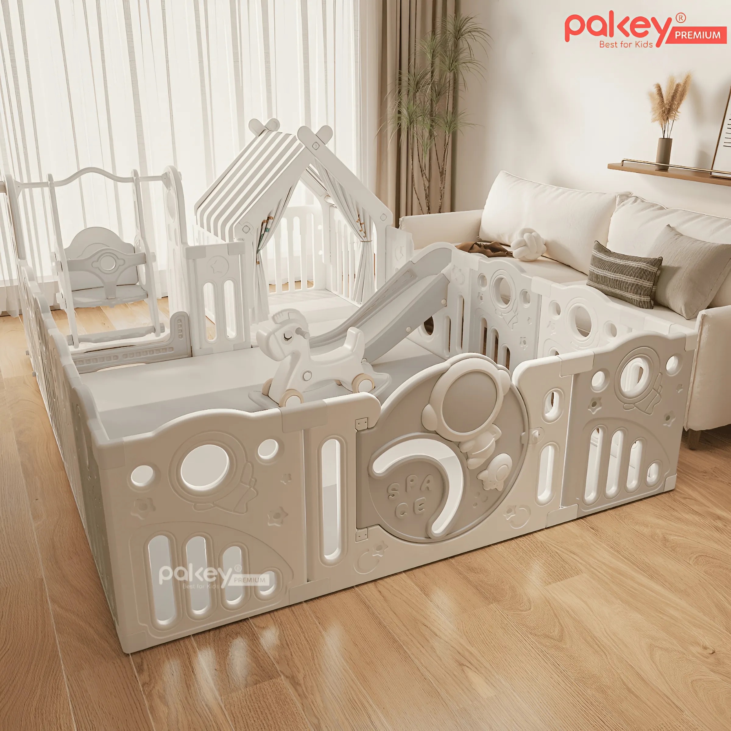 Mô tả Quây Cũi Nhựa Full Set PAKEY Phi Hành Gia Nhiều Trò Chơi Thú Vị, Quây Cao 61cm Cho Bé - Bảo Hành Trọn Đời - 1