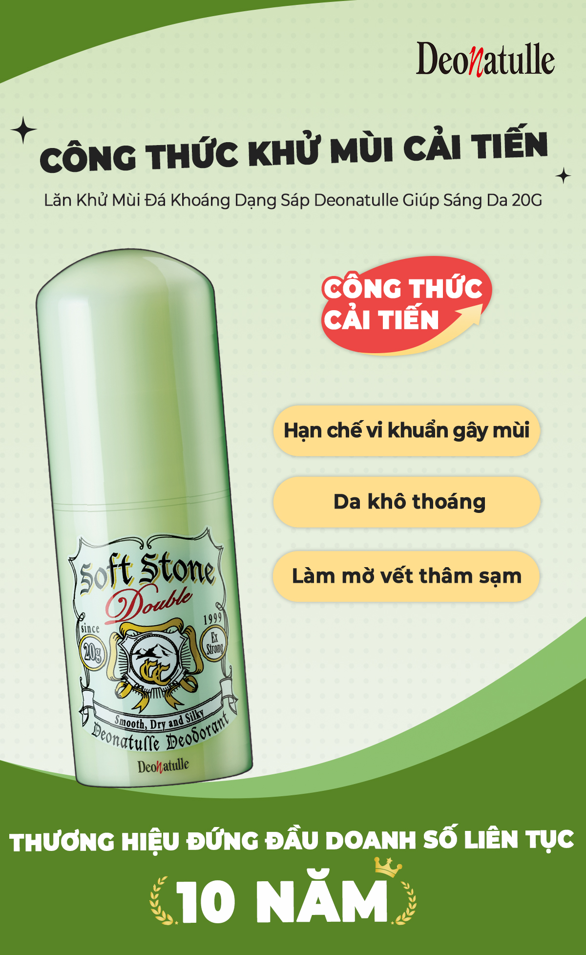 Mô tả Lăn khử mùi đá khoáng dạng sáp Deonatulle giúp sáng da Soft Stone Double Color Control 20G - 1