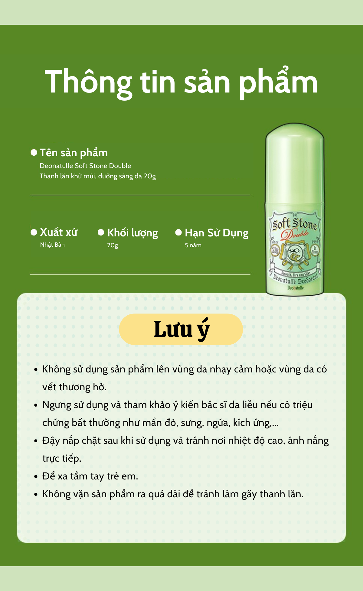 Mô tả Lăn khử mùi đá khoáng dạng sáp Deonatulle giúp sáng da Soft Stone Double Color Control 20G - 6