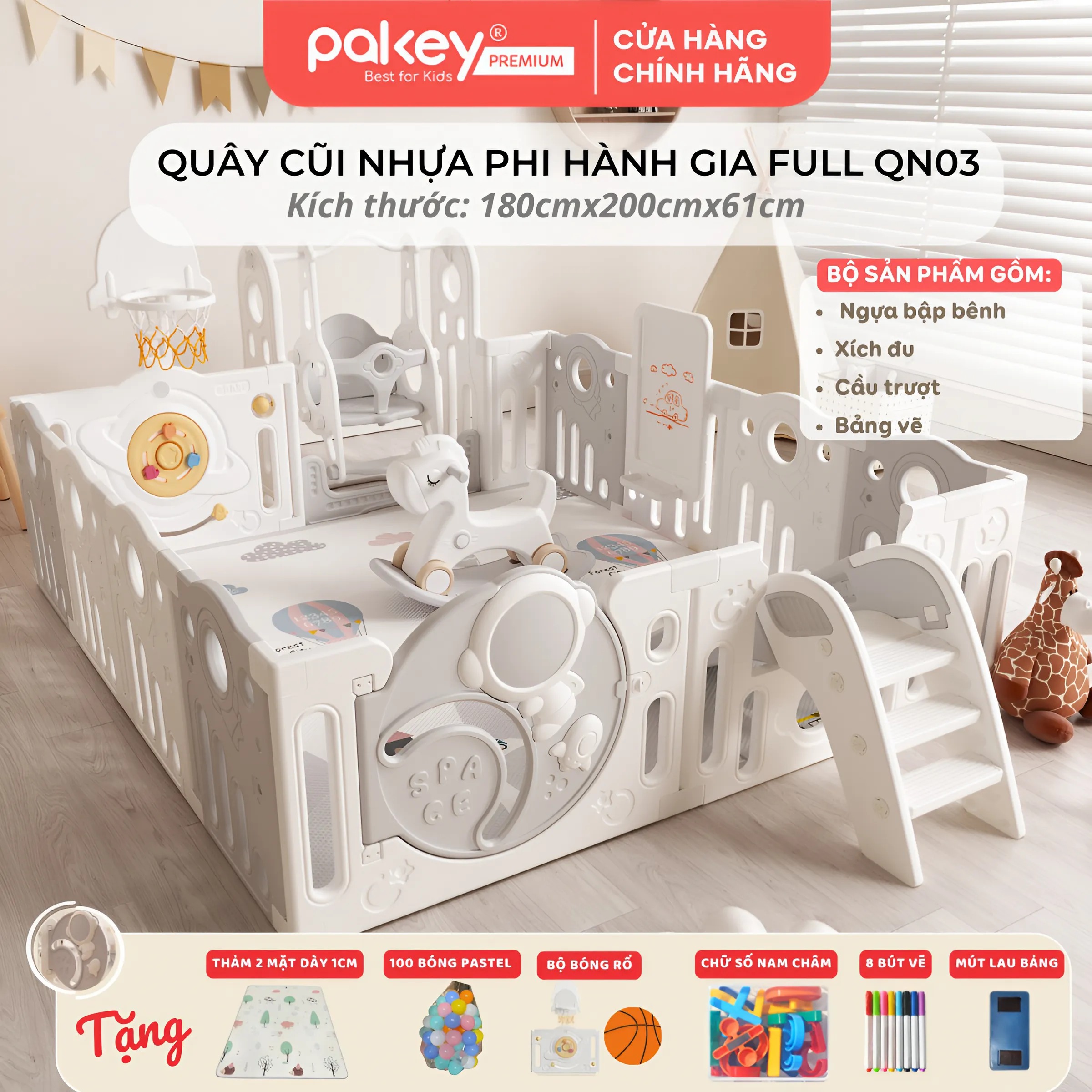 Mô tả Quây Cũi Nhựa Full Set PAKEY Phi Hành Gia Nhiều Trò Chơi Thú Vị, Quây Cao 61cm Cho Bé - Bảo Hành Trọn Đời - 4