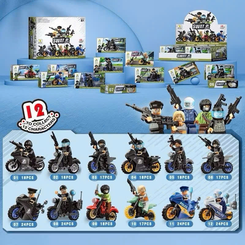 Mô tả Đồ Chơi Xếp Hình Mô Tô Cảnh Sát, Bộ Siêu Tập 12 Xe Swat Và Nhân Vật - 3