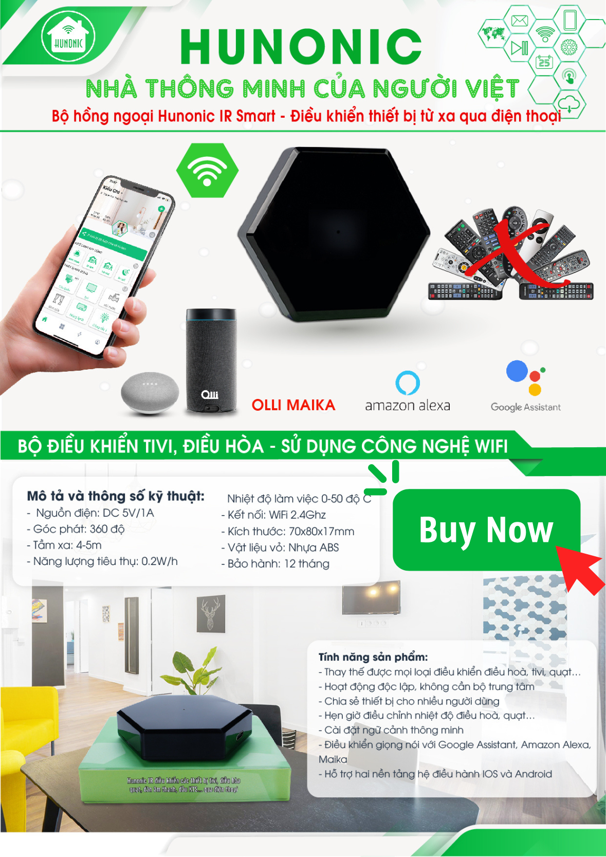 Bộ Điều Khiển Hồng Ngoại Tivi, Điều Hoà Hunonic Ir Smart Pro, Điều ...