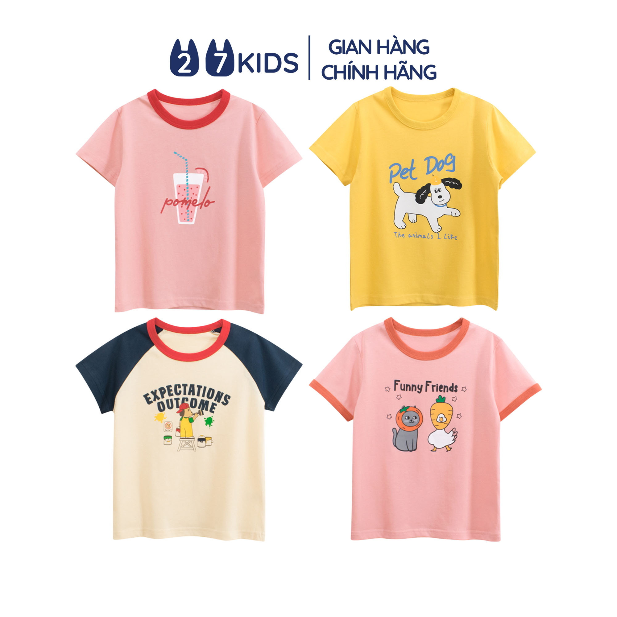 Mô tả Áo Thun Bé Gái Ngắn Tay 27Kids Cotton 100% Cho Bé 2-10 Tuổi GSTS5 - 1