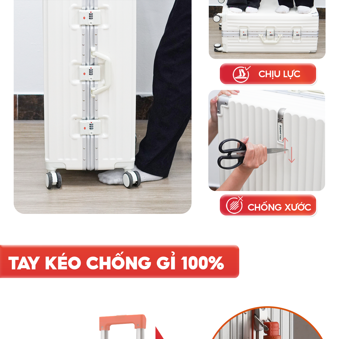 Mô tả Vali SUNNY Raymond - vali khung nhôm nhựa PC + ABS - ngăn đựng cốc, cổng sạc tiện ích 20/24/28 inch - 6