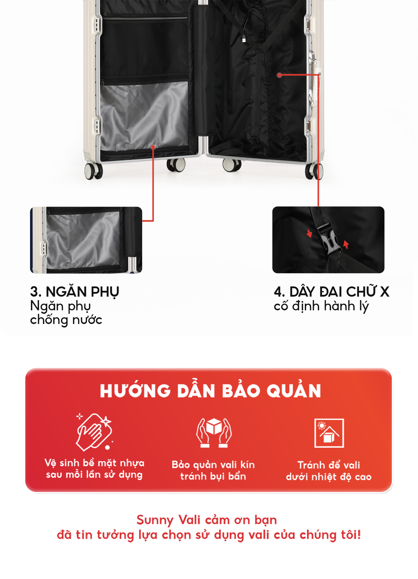 Mô tả Vali SUNNY Raymond - vali khung nhôm nhựa PC + ABS - ngăn đựng cốc, cổng sạc tiện ích 20/24/28 inch - 10