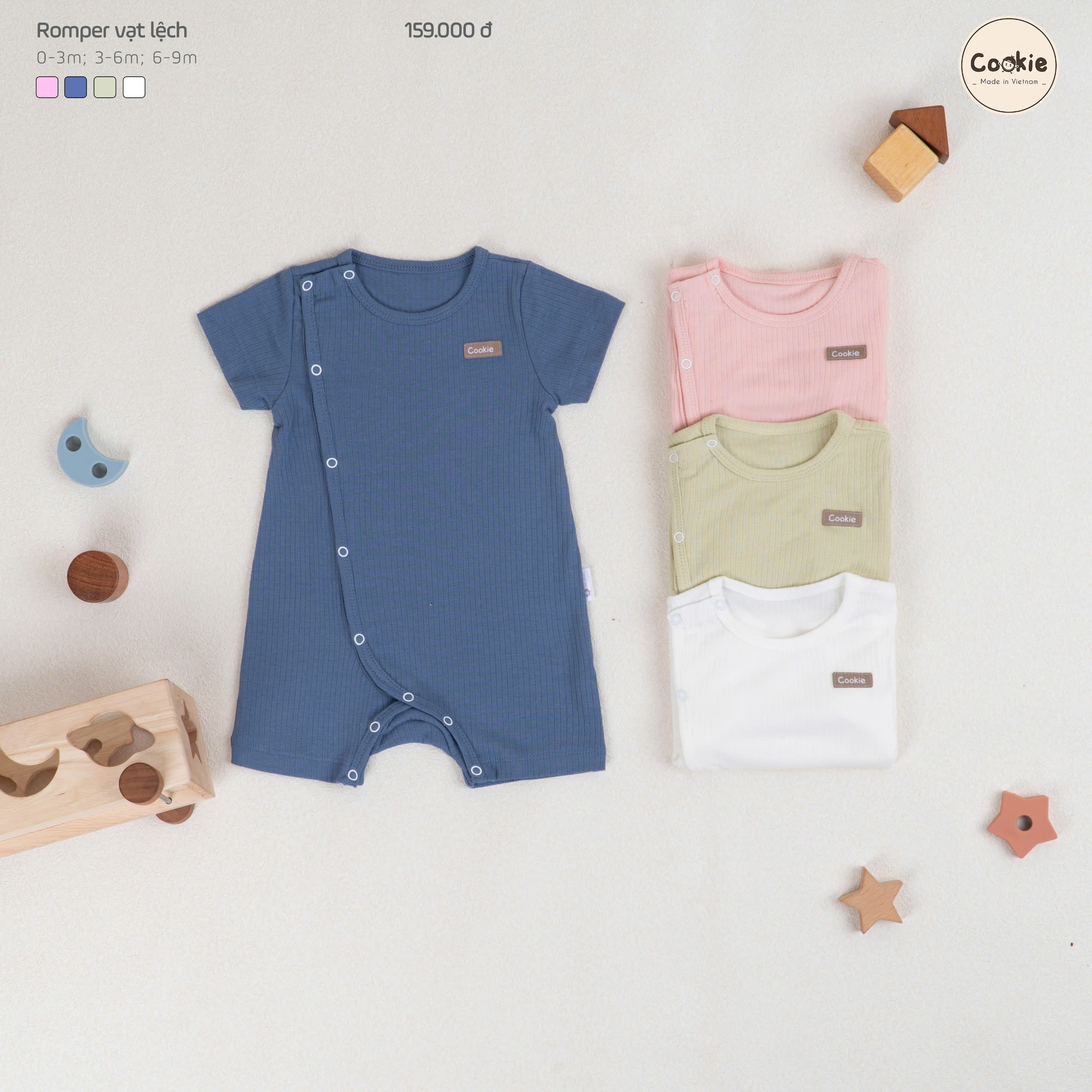 Mô tả Bộ Liền Thân Cho Bé COOKIE, Romper VẠT LỆCH Từ Newborn Tháng Đến 9 Tháng 2025 - 1