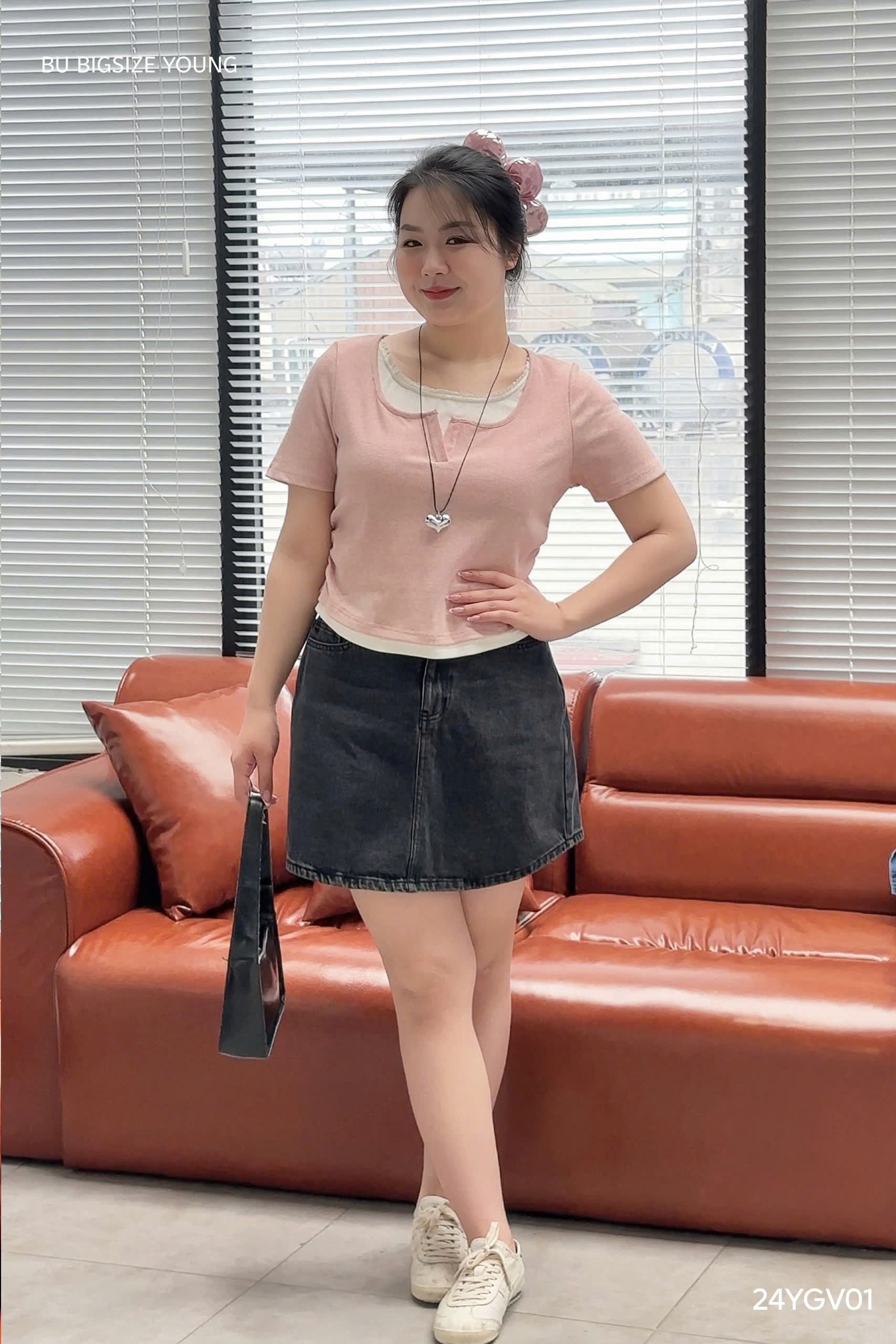 Mô tả Áo thun cổ vuông bổ trụ phối 2 dây trắng BIGSIZE (55kg đến 95kg) – 25HYAP070 - [BU Bigsize Young] - 5