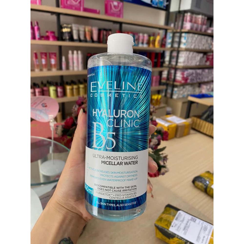 Mô tả Nước tẩy trang Eveline hyaluronic B5 clinic chiết xuất rau má dưỡng ẩm 500ML - 1
