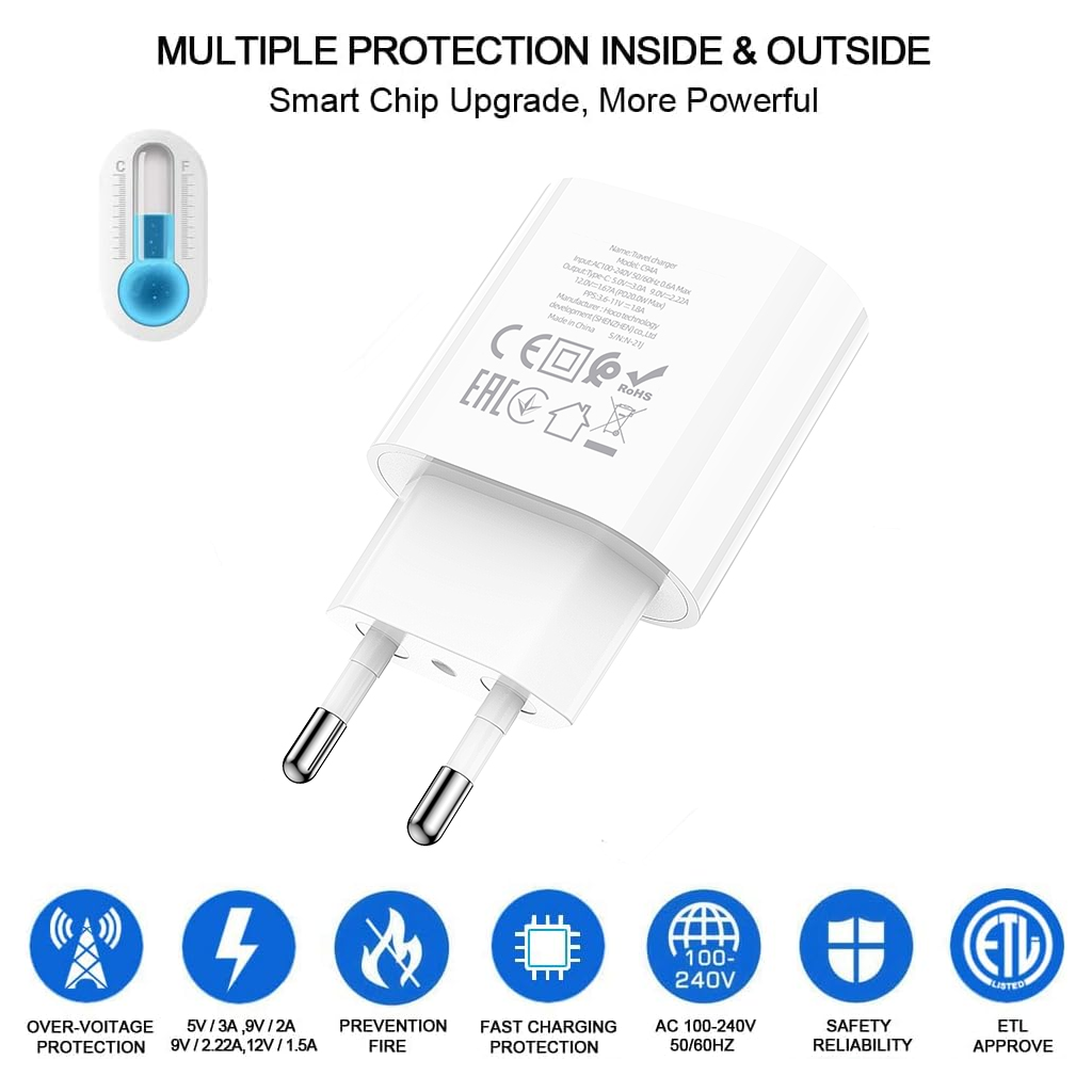 Mô tả Củ Sạc Nhanh PD 20W CHÍNH HÃNG Hoco Dùng Cho IP,Samsung,XiaoMi,Oppo Chất Liệu Nhựa PC Chống Cháy Nổ - 2