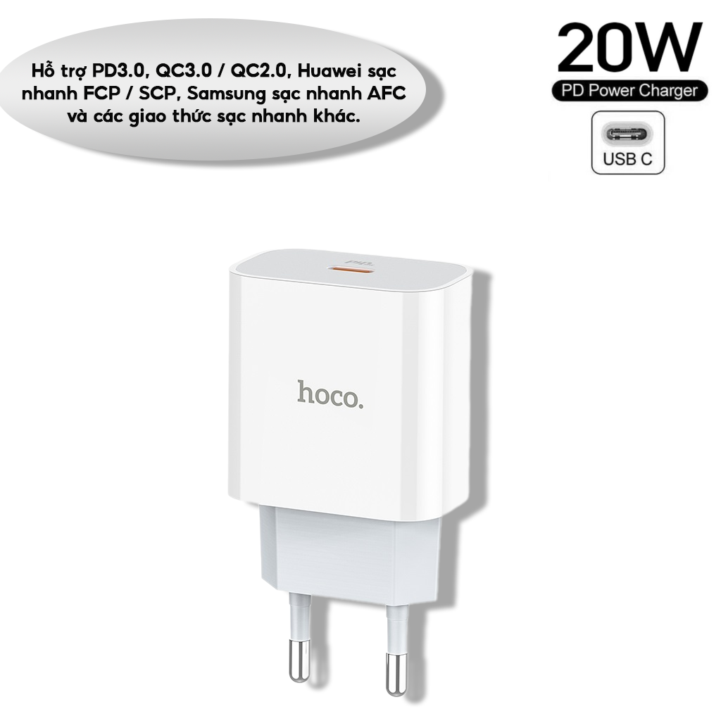 Mô tả Củ Sạc Nhanh PD 20W CHÍNH HÃNG Hoco Cổng Type C Phù Hợp Cho Các ĐT IP, Samsung, Oppo, Xiaomi.v.v.v - 1