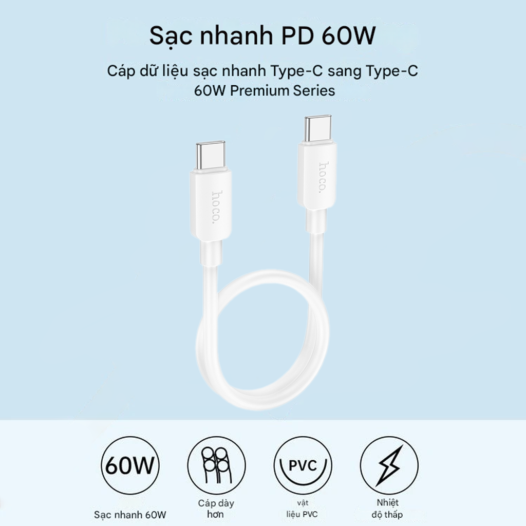 Mô tả Cáp Sạc Nhanh PD 60W CHÍNH HÃNG Hoco Siêu Ngắn 25CM Cho Pin Dự Phòng - Kết Nối Hai Đầu Type C - 1