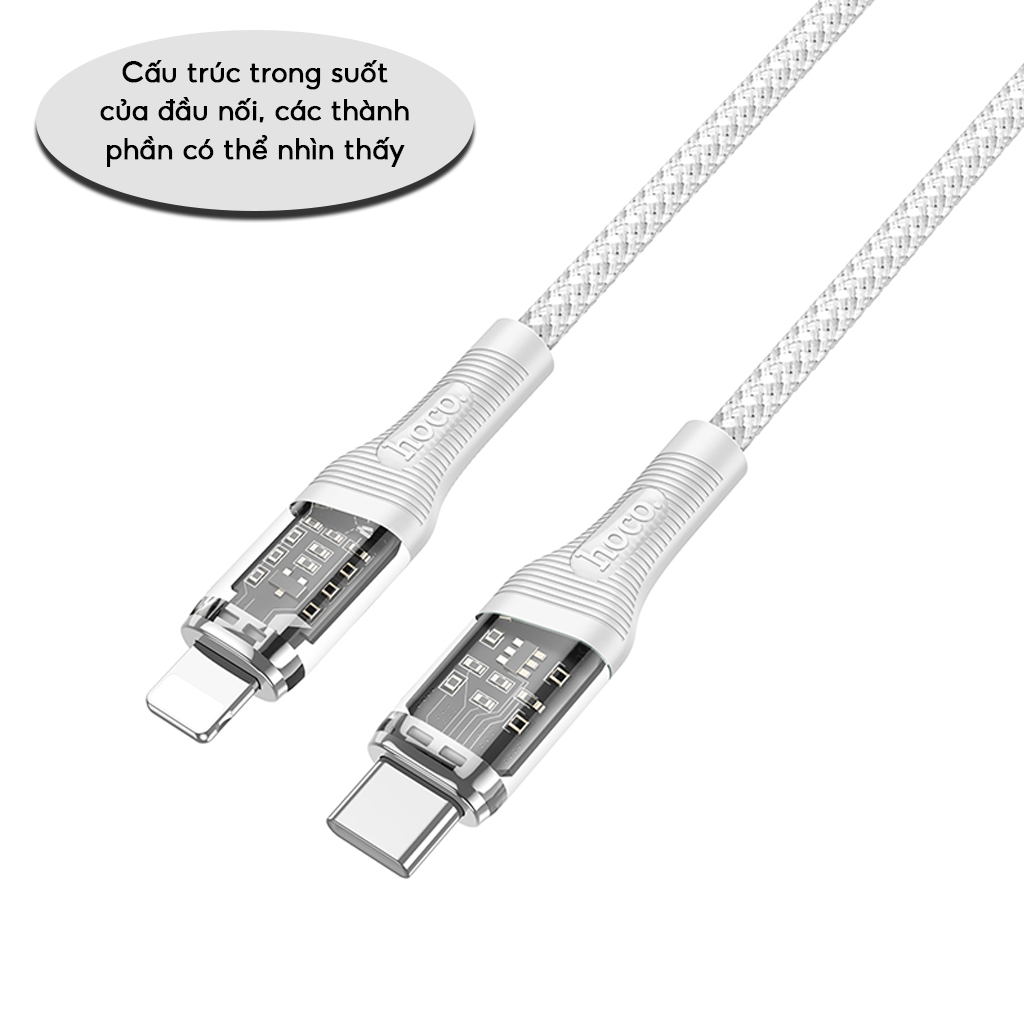 Mô tả Cáp Sạc Nhanh PD20W Hoco Đầu Cắm Trong Suốt, Truyền Tải Dữ Liệu Dùng Cho IP 7-14 -plus-pro-promax - 1