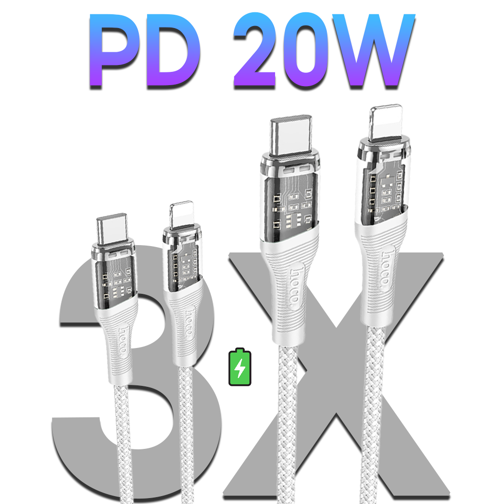Mô tả Cáp Sạc Nhanh PD20W Hoco Đầu Cắm Trong Suốt, Truyền Tải Dữ Liệu Dùng Cho IP 7-14 -plus-pro-promax - 2