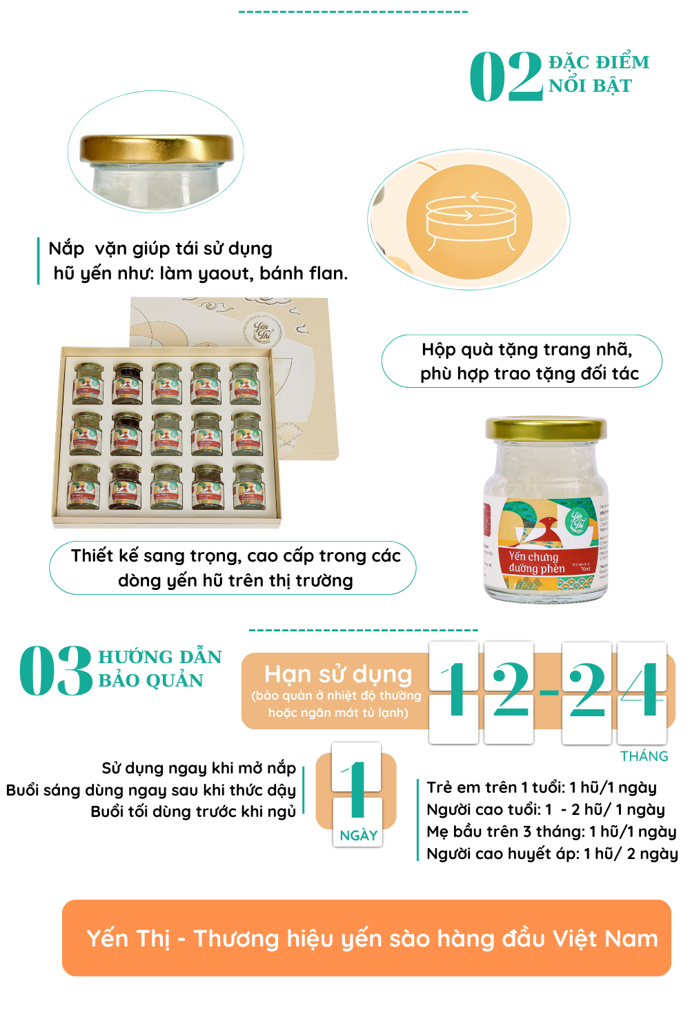 Mô tả Yến Thị - Gói quà tặng cao cấp 15 hũ mix đủ vị - Yến sào Khánh Hòa chưng sẵn - 30% yến thô/ hũ 70ml - 2
