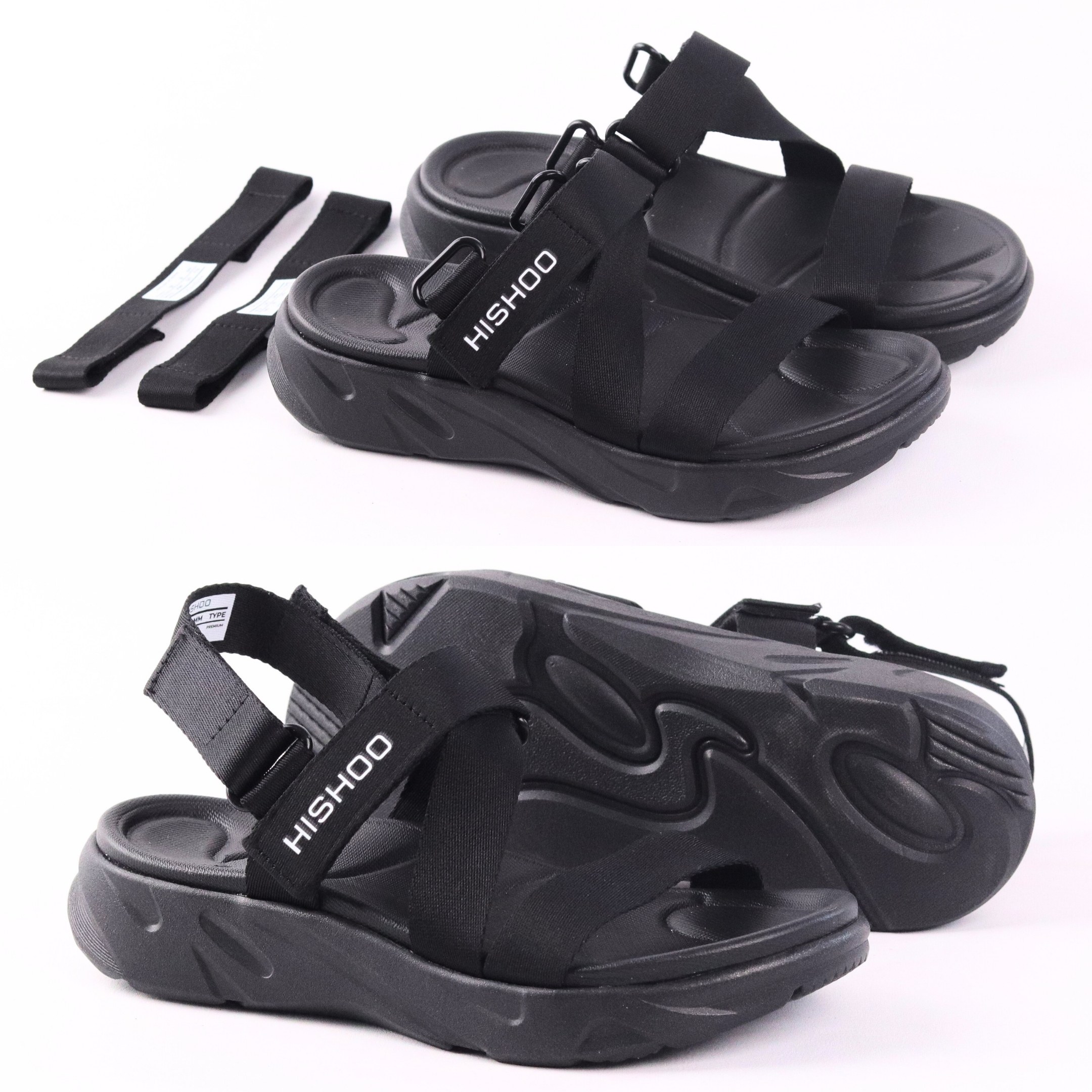 Mô tả Giày Sandal Dù Sport Nhẹ Êm Đi Học Đi Làm Đi Chơi Đế Cao 4 Cm Xé dán quai chéo quai dù nam, nữ HISHOO F001 - 8