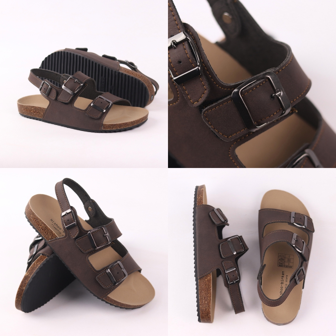 Mô tả Dép sandal đế trấu birken nam nữ unisex 2 khóa da bò size 35 - 43 chính hãng Hishoo VNXK Ulzzang  M102 - 7