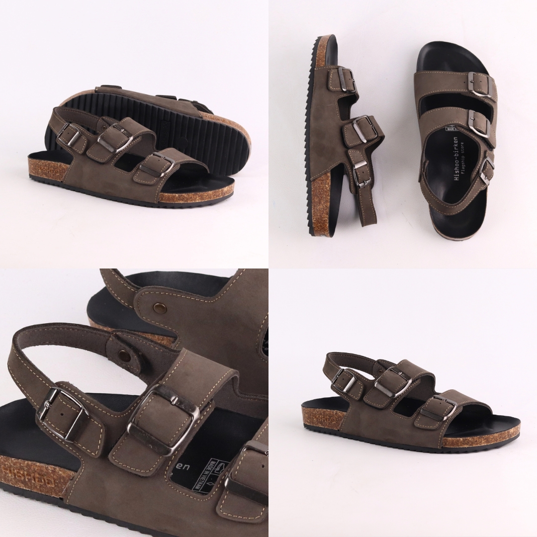 Mô tả Dép sandal đế trấu birken nam nữ unisex 2 khóa da bò size 35 - 43 chính hãng Hishoo VNXK Ulzzang  M102 - 9
