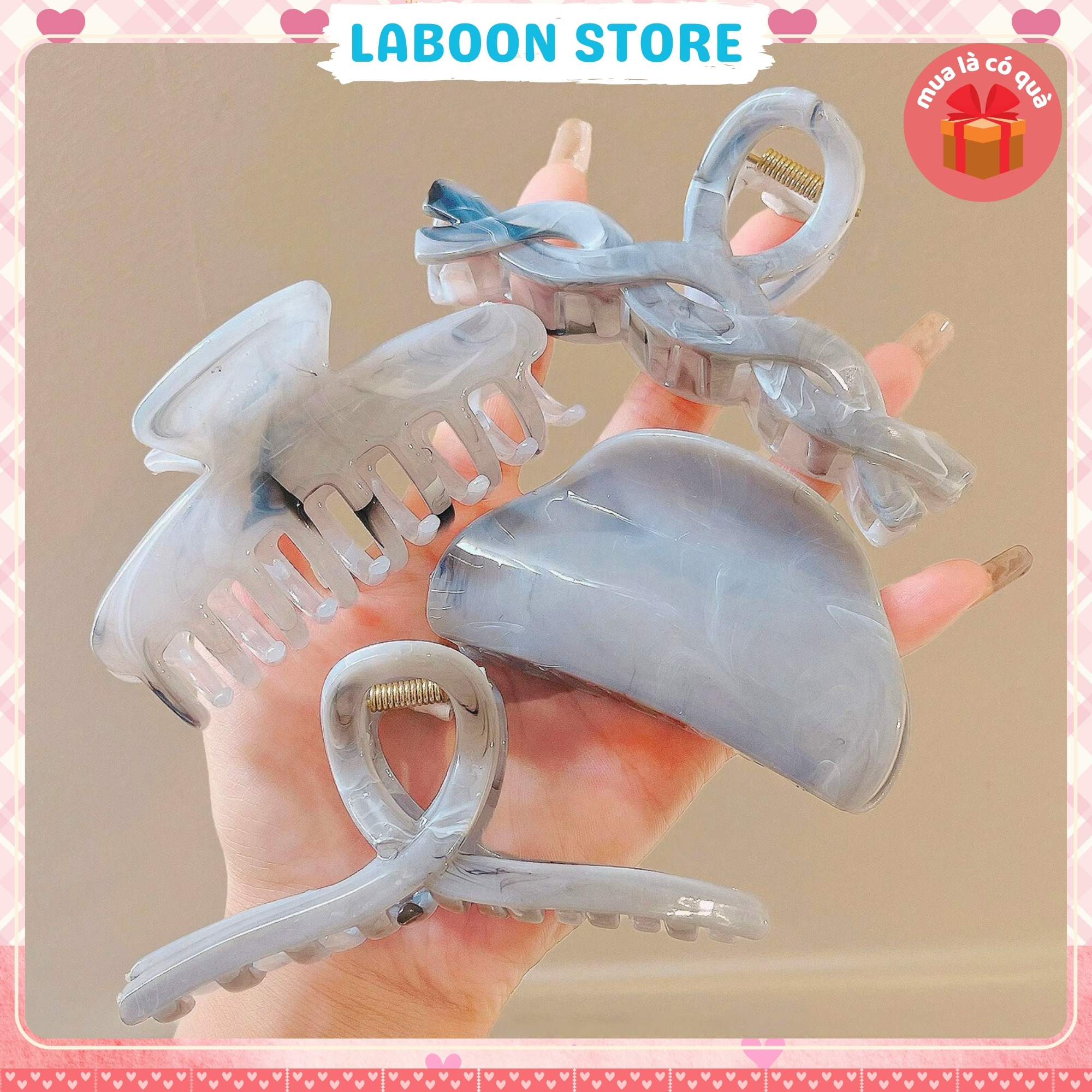 Mô tả Kẹp tóc càng cua vân đá LABOON phụ kiện tóc chất liệu acrylic vân đá phong cách thanh lịch hiện đại - 1