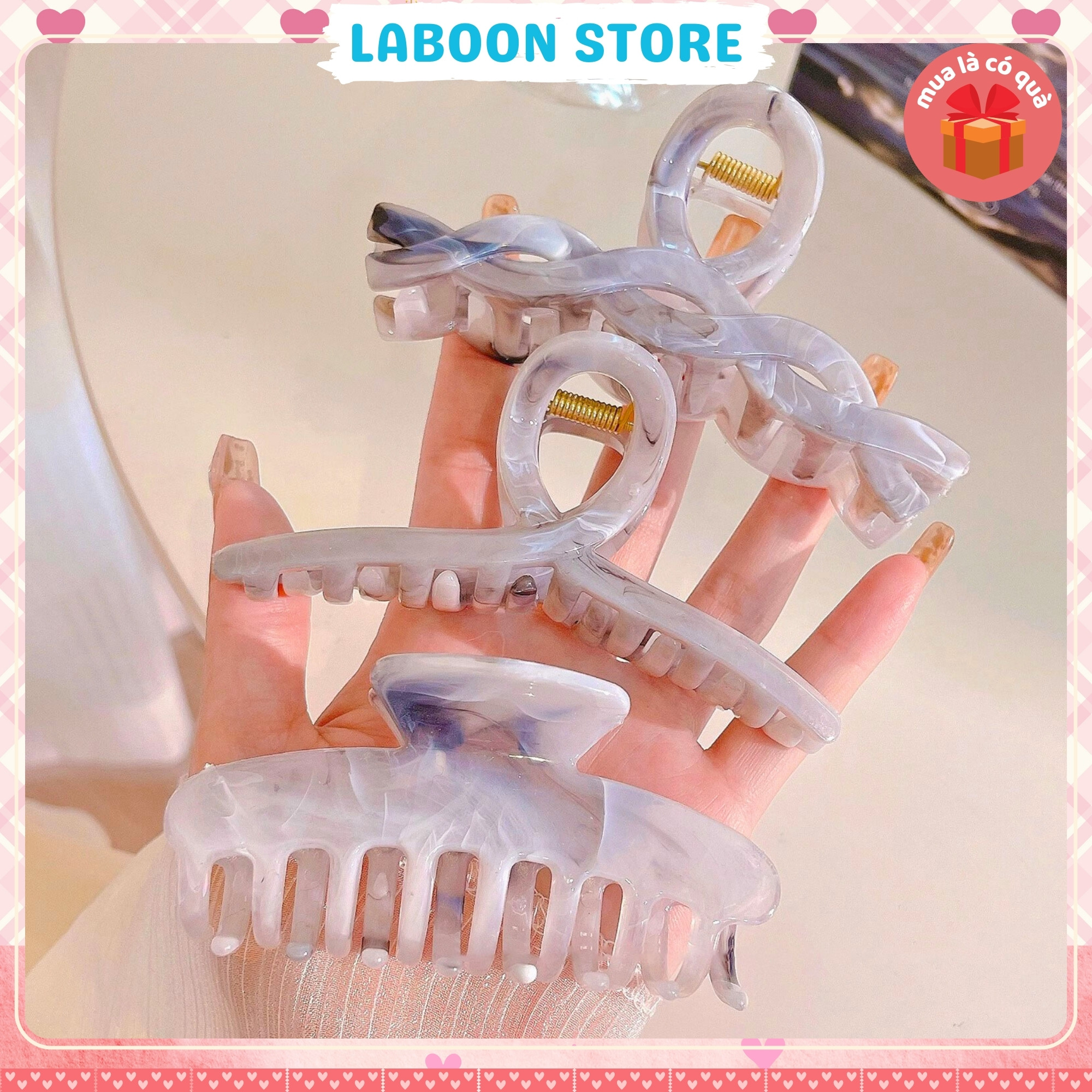 Mô tả Kẹp tóc càng cua vân đá LABOON phụ kiện tóc chất liệu acrylic vân đá phong cách thanh lịch hiện đại - 2