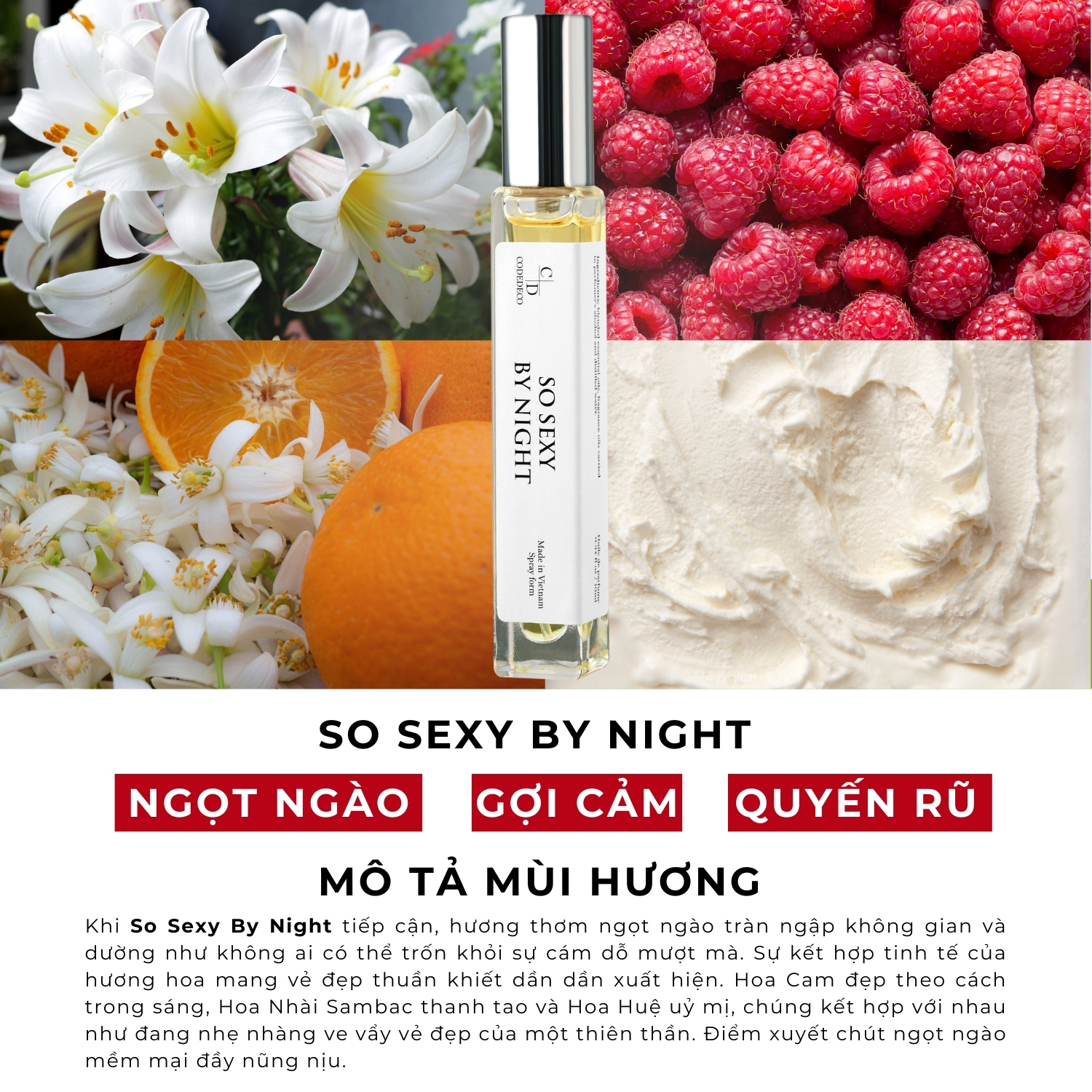 Mô tả Tinh dầu thơm nữ CODEDECO So Sexy By Night 10ml dạng xịt - Gợi Cảm, Ngọt Ngào, Quyến Rũ - 1