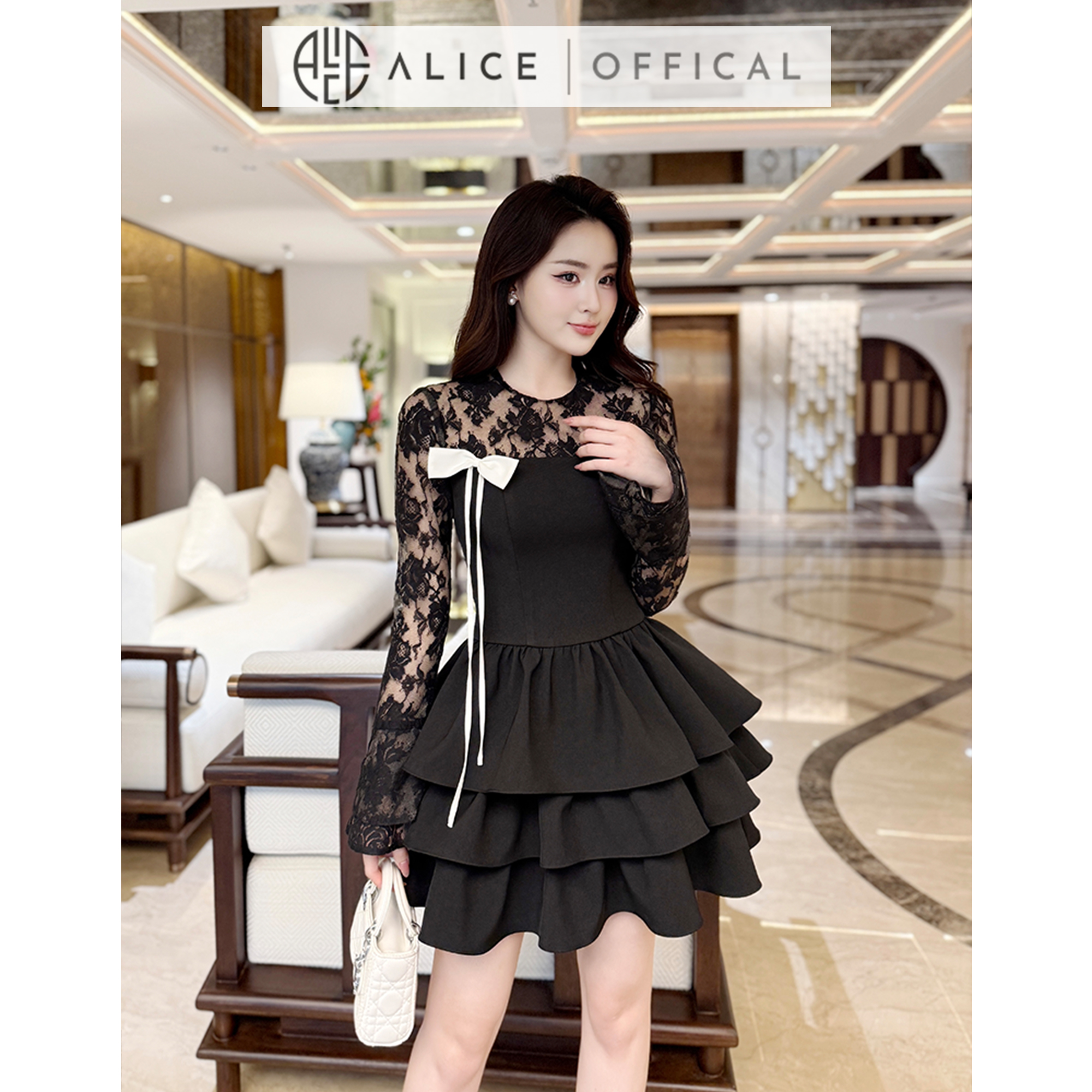 Mô tả Váy Dự Tiệc Cao Cấp Alice Chất Chéo Rubi Phối Ren Mềm, Đầm Ép Mùng Dày Dặn, Dáng Váy Ngắn 3 Tầng Xòe Bồng Lót Lụa V1333 - 5