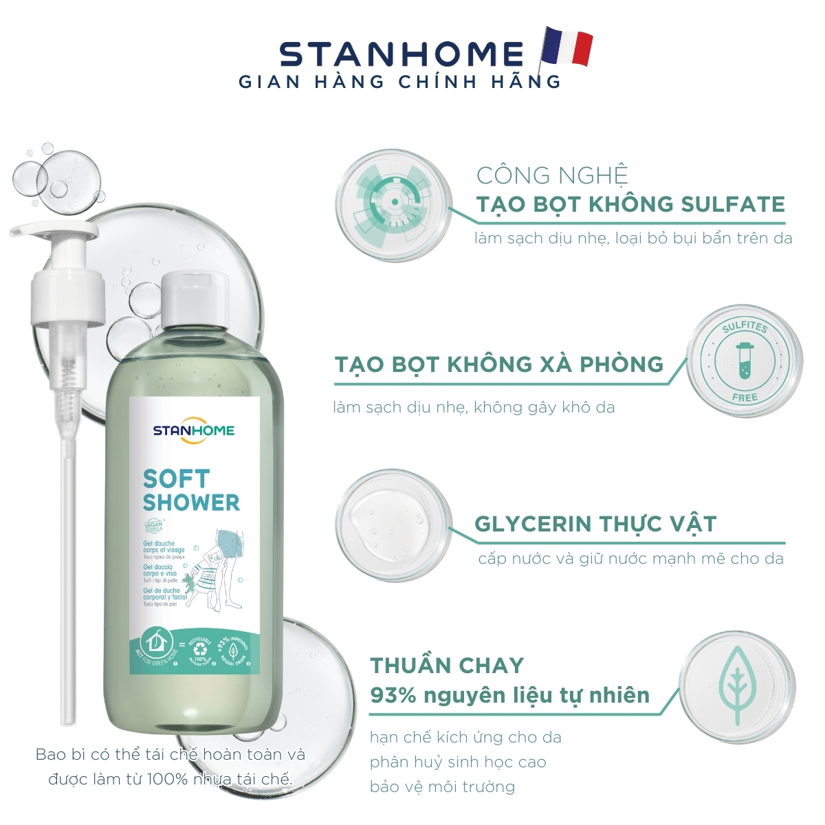 Combo Stanhome Soft Shower và Sos Cica