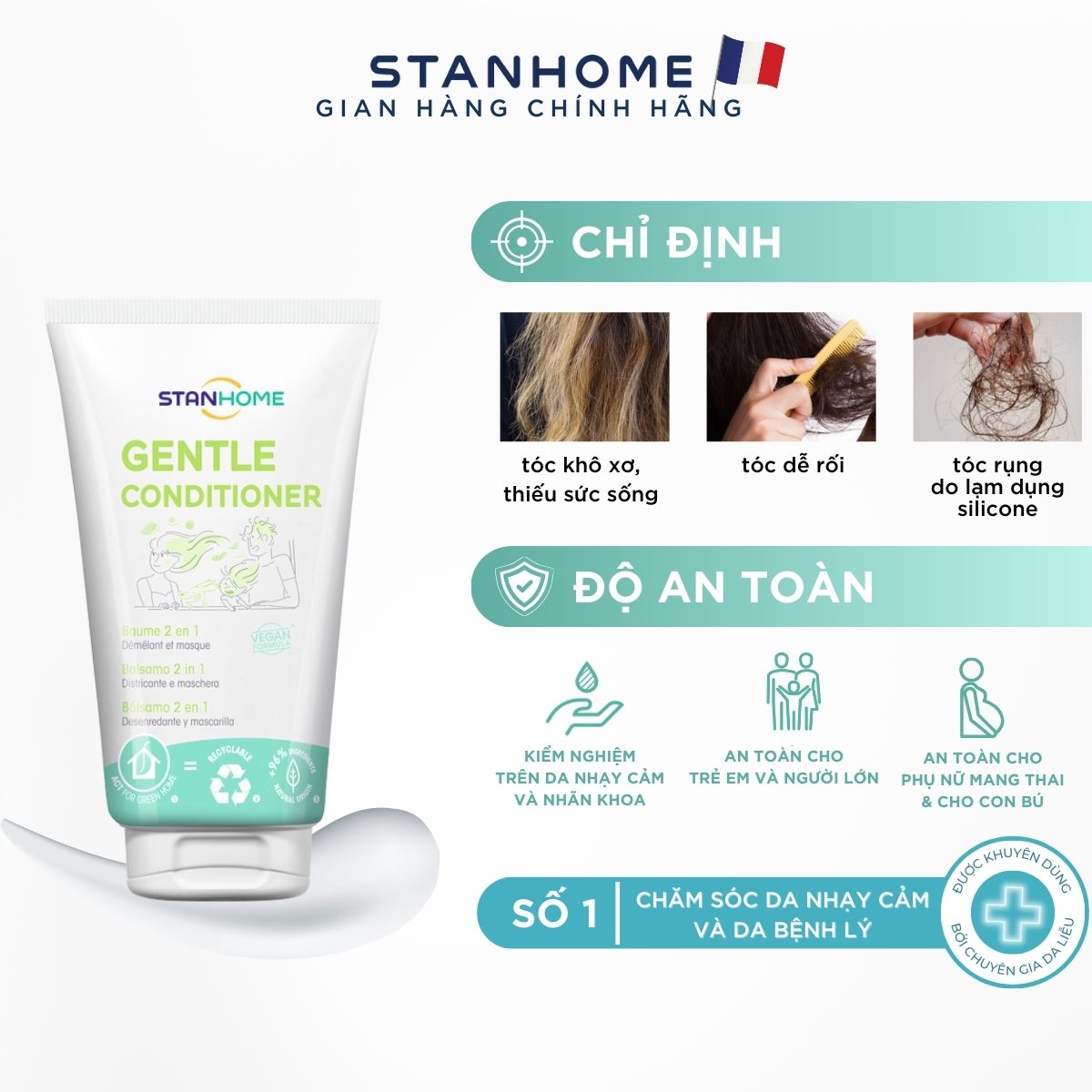Mô tả Dầu xả dưỡng tóc tinh chất cám gạo không silicone cho tóc suôn mượt Stanhome Gentle Conditioner 150ml - 5
