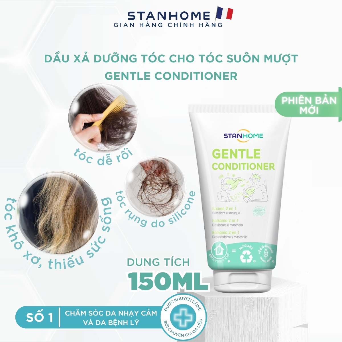 Mô tả Dầu xả dưỡng tóc tinh chất cám gạo không silicone cho tóc suôn mượt Stanhome Gentle Conditioner 150ml - 2