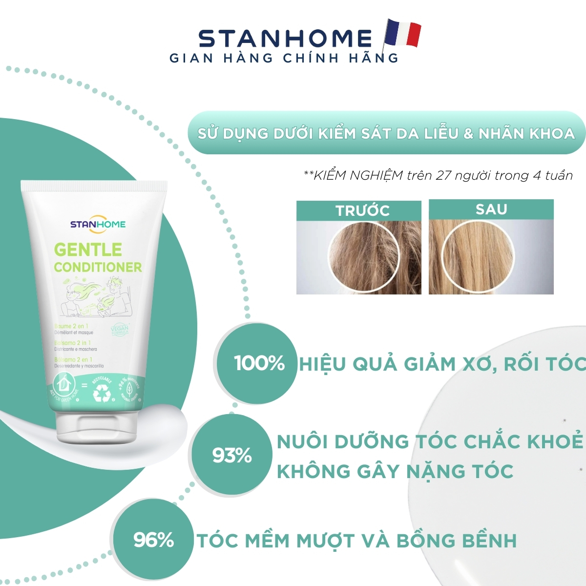 Mô tả Dầu xả dưỡng tóc tinh chất cám gạo không silicone cho tóc suôn mượt Stanhome Gentle Conditioner 150ml - 3